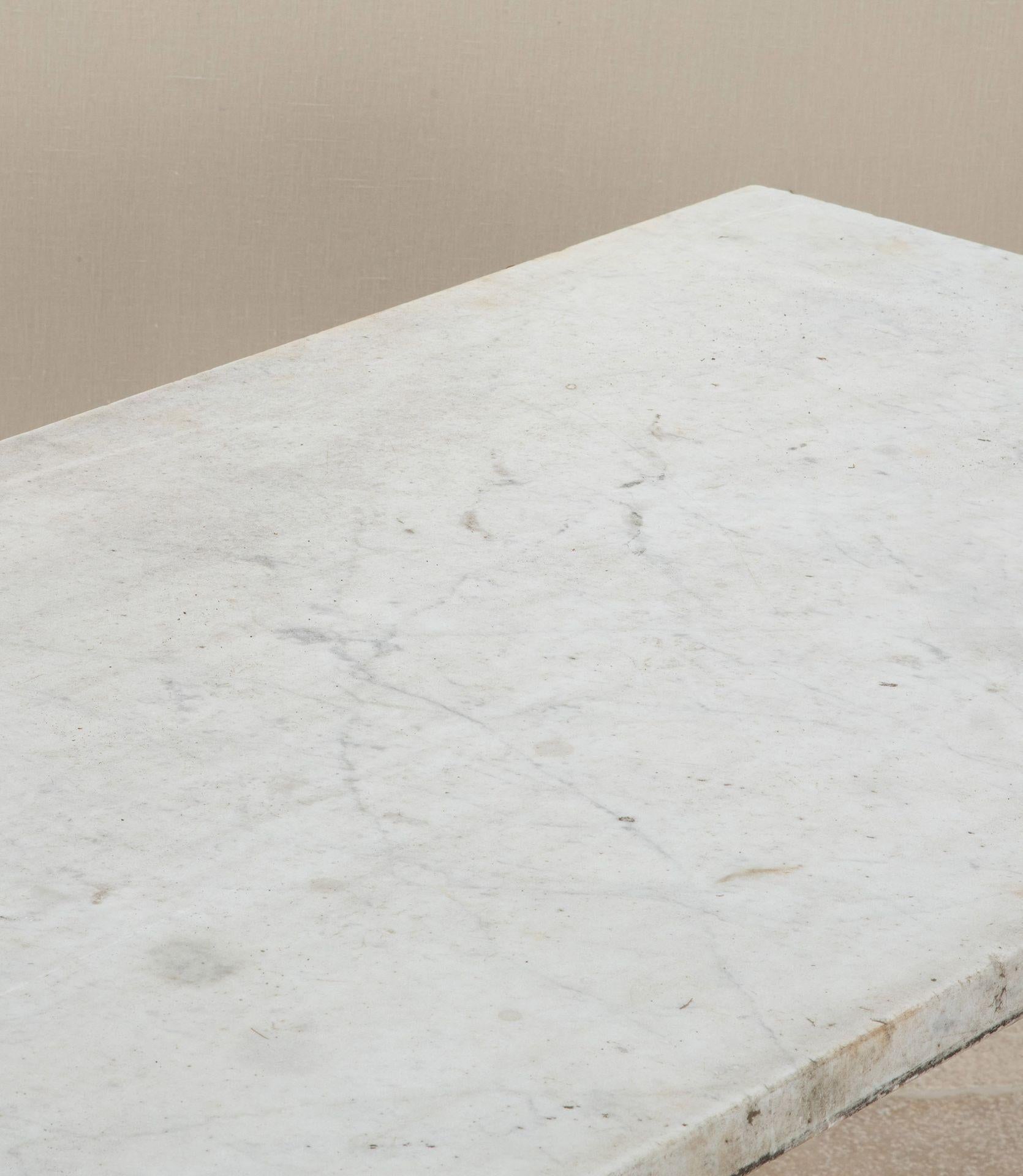 Country 19th Century English Marble Table on Iron Trestle Base For Sale