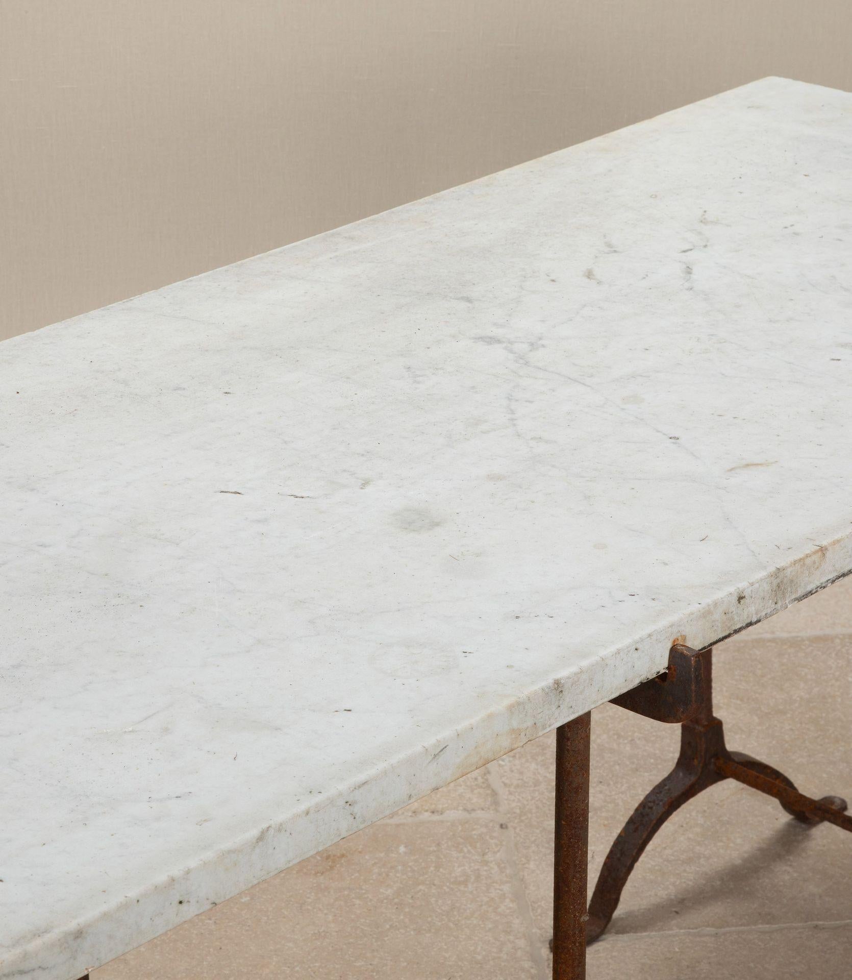 19th Century English Marble Table on Iron Trestle Base In Good Condition For Sale In Gloucestershire, GB