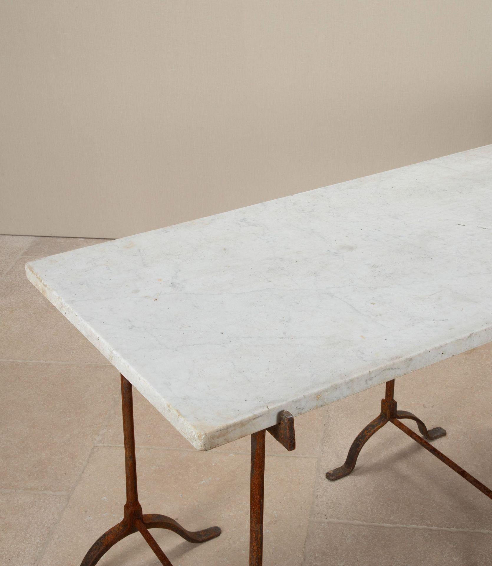 19th Century English Marble Table on Iron Trestle Base For Sale 1