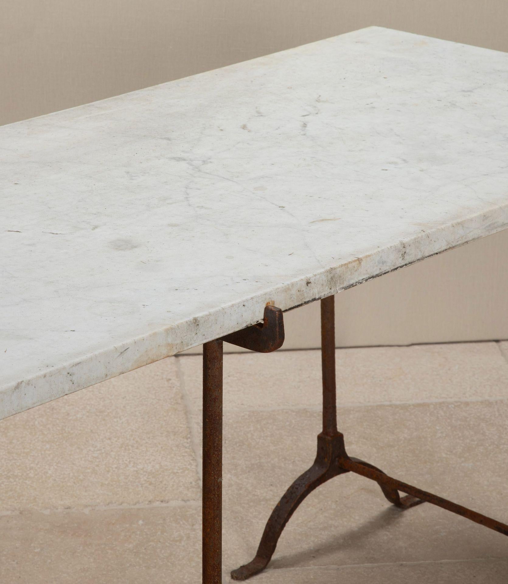 19th Century English Marble Table on Iron Trestle Base For Sale 2