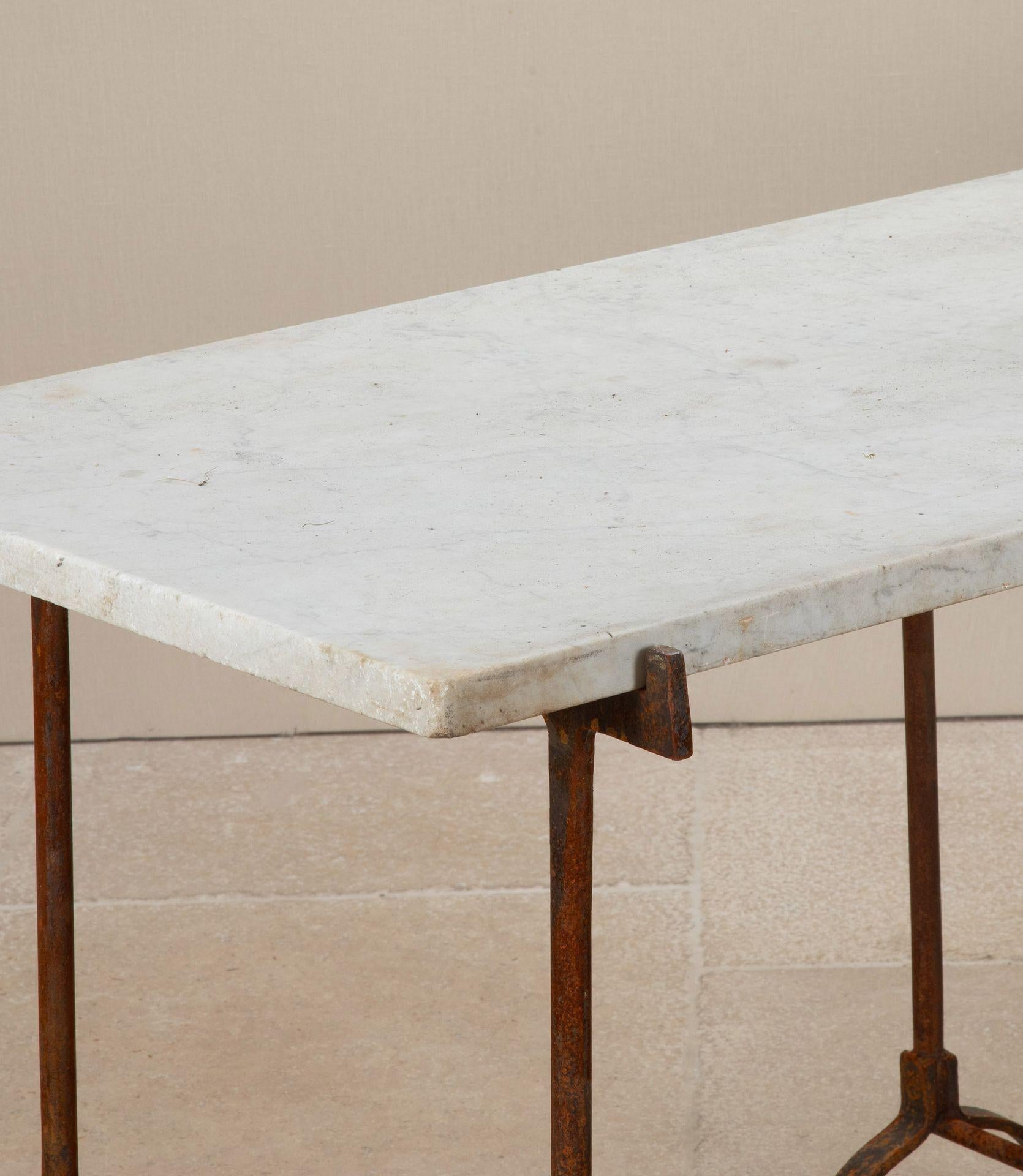 19th Century English Marble Table on Iron Trestle Base For Sale 3