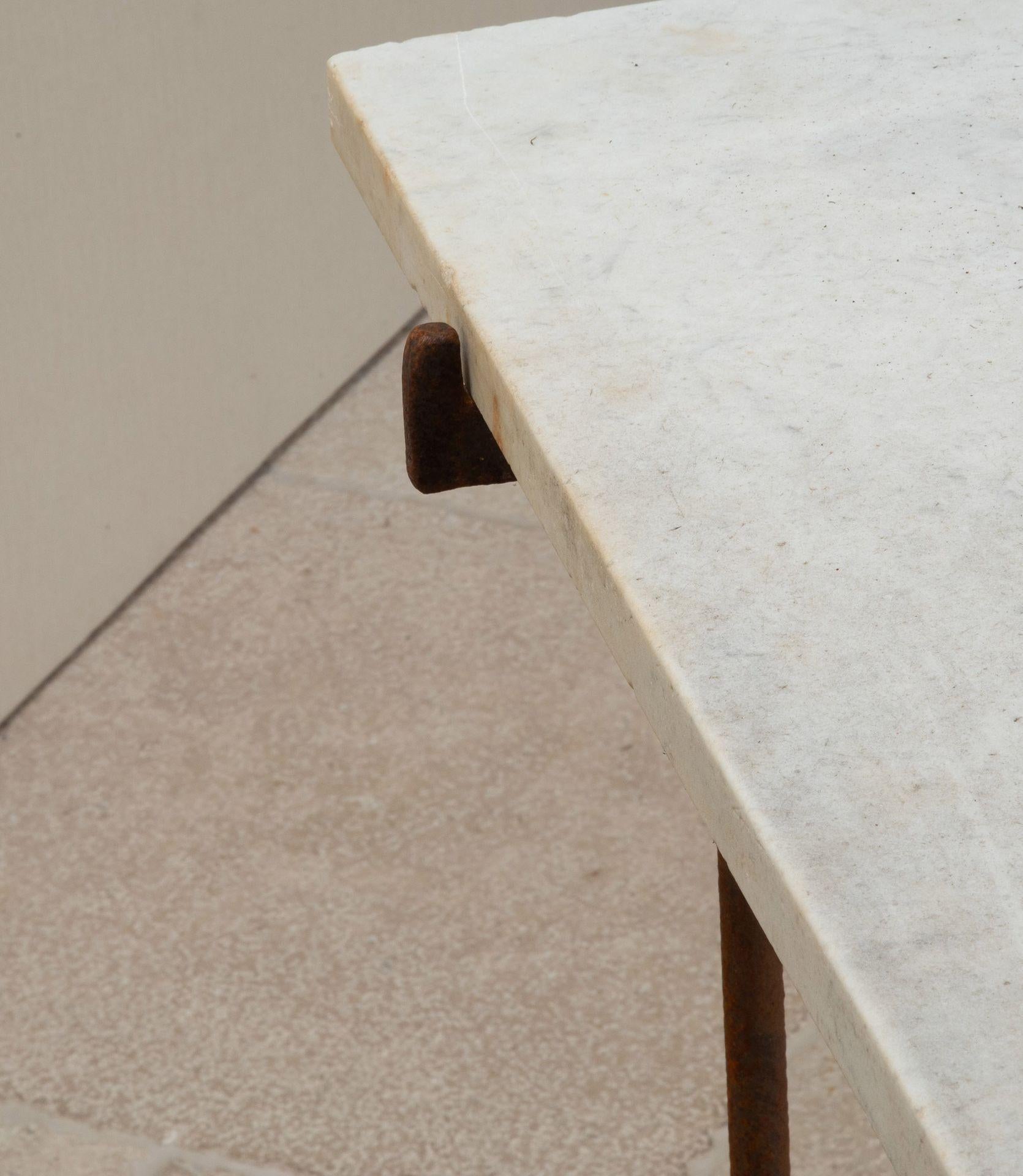 19th Century English Marble Table on Iron Trestle Base For Sale 4