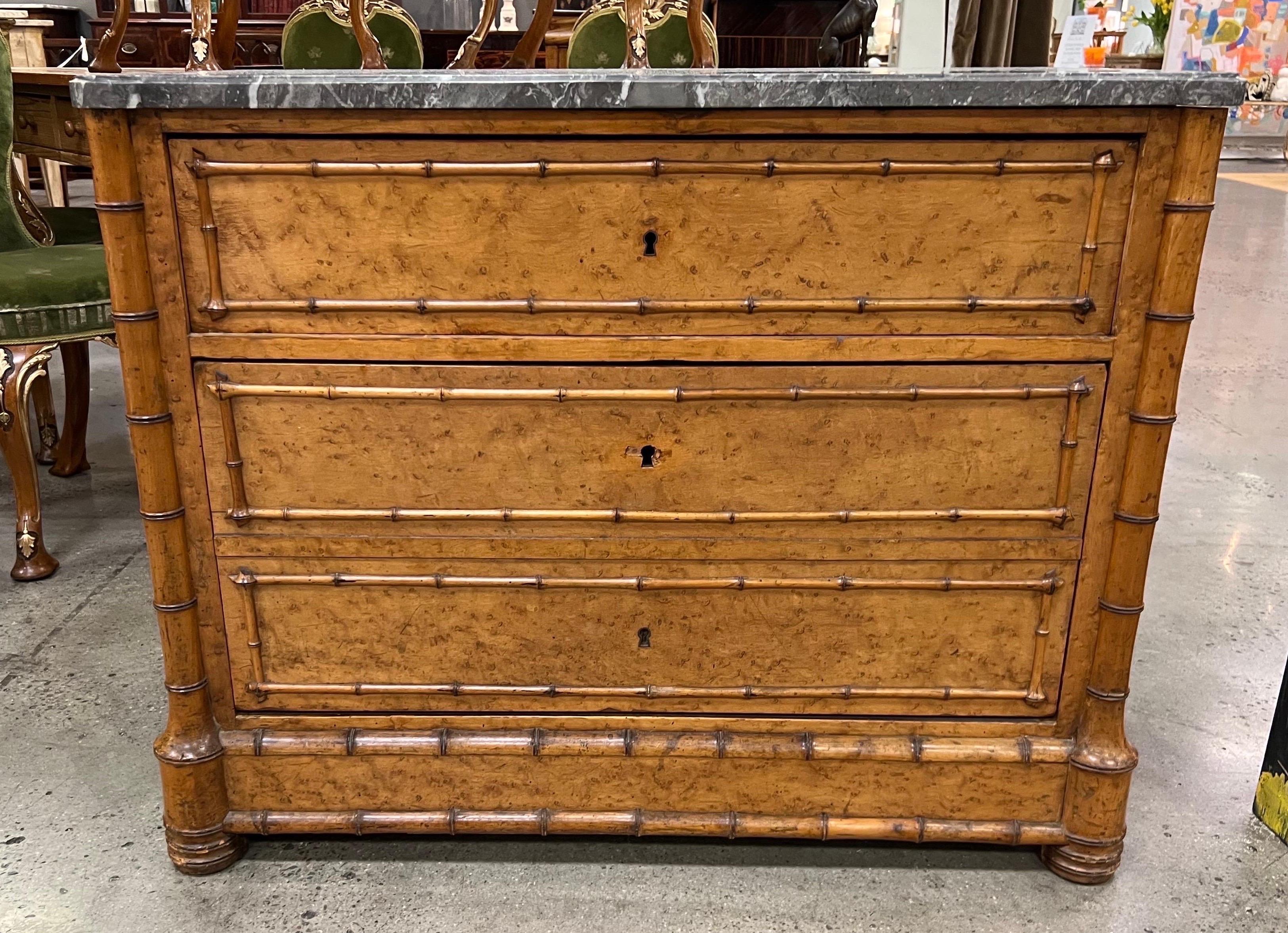 19th Century English Marble Top Faux Bamboo Chest of Drawers In Good Condition In Charleston, SC