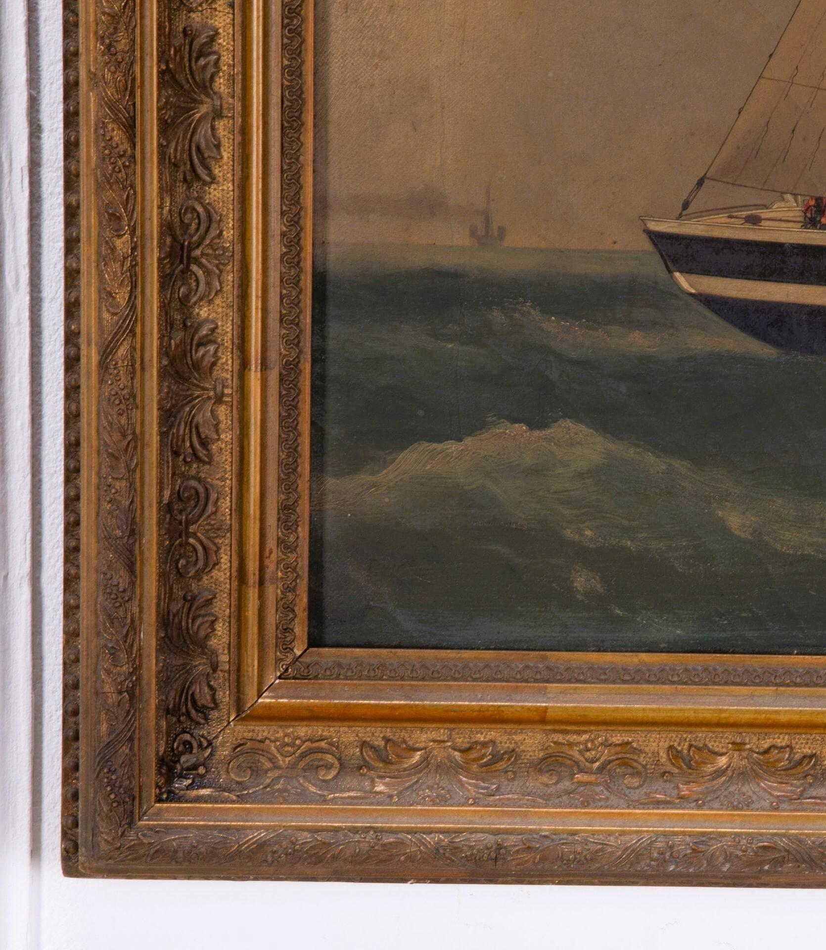 Metà XIX secolo Pittura ad olio di Marin del 19° secolo inglese in vendita