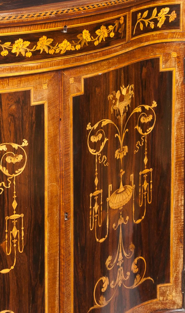Cross-Banded 19th Century English Marquetry Side Cabinet in the Neoclassical Style For Sale