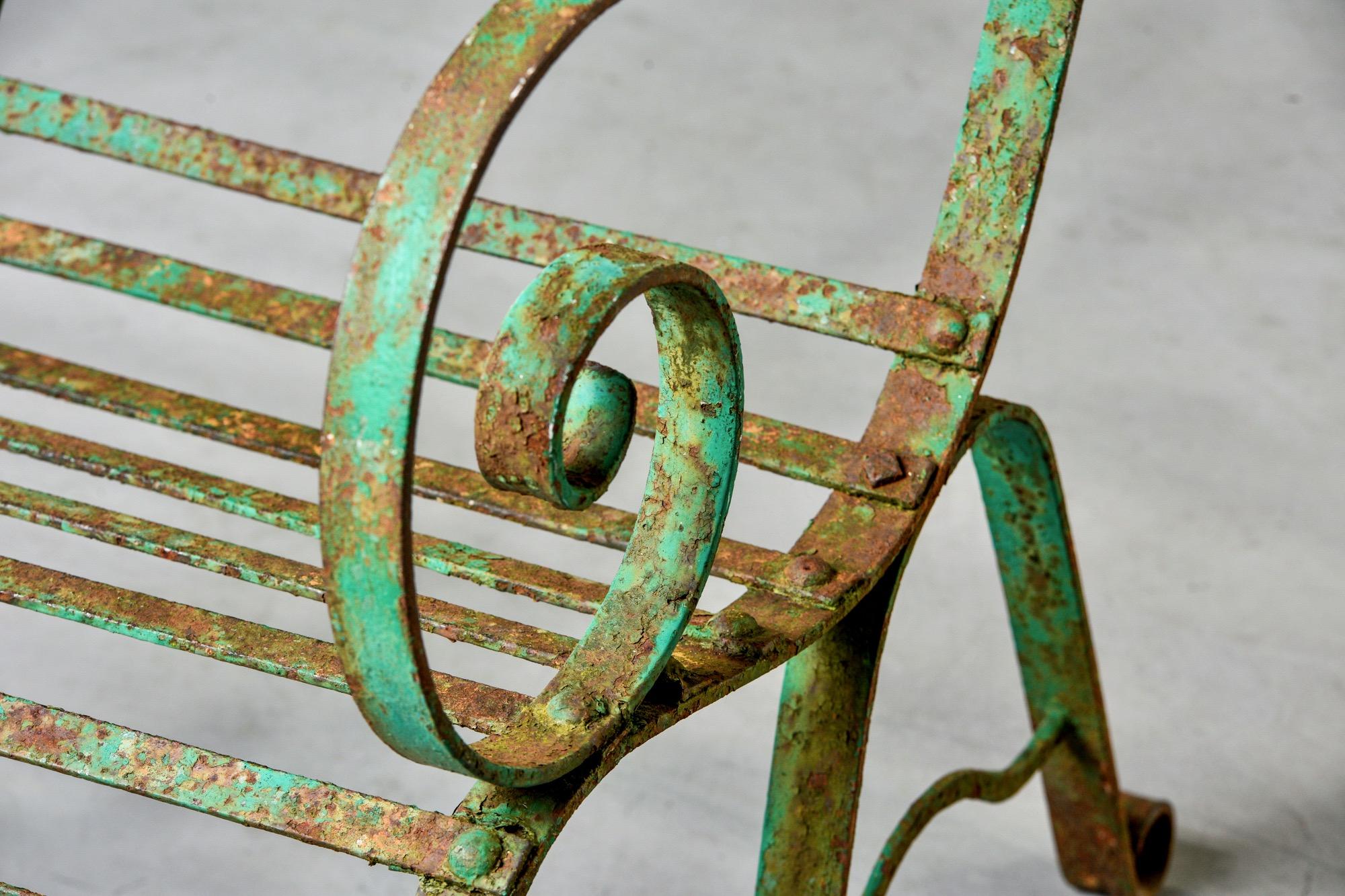 19th Century English Metal Garden Bench with Original Paint In Good Condition In Troy, MI