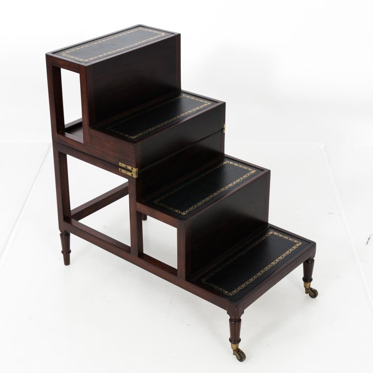 Metamorphic Leather Library 19th Century English Metamorphic Rosewood Library Steps at 1stDibs