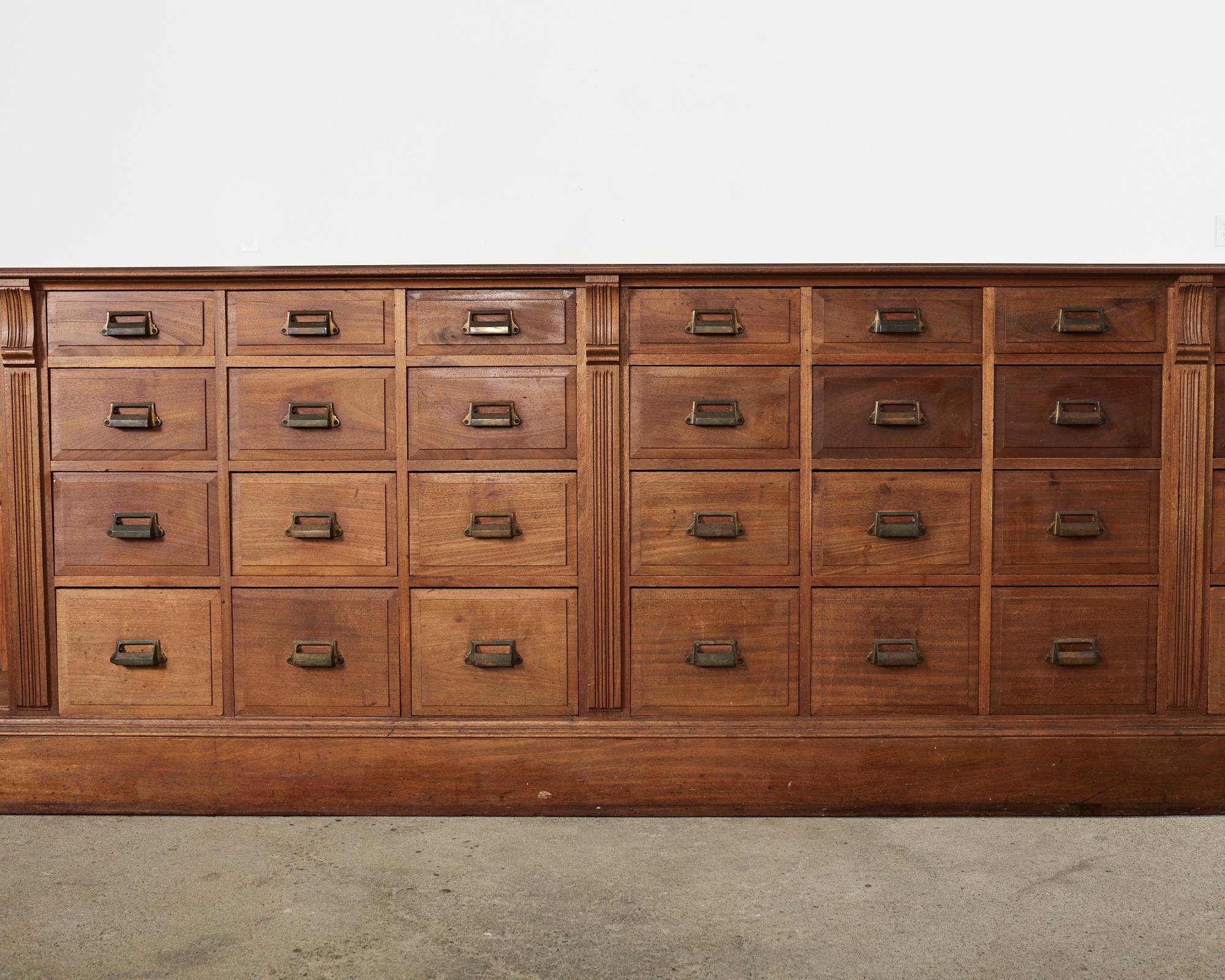 20th Century 19th Century English Millinery Haberdashery Hardwood Apothecary Cabinet  For Sale