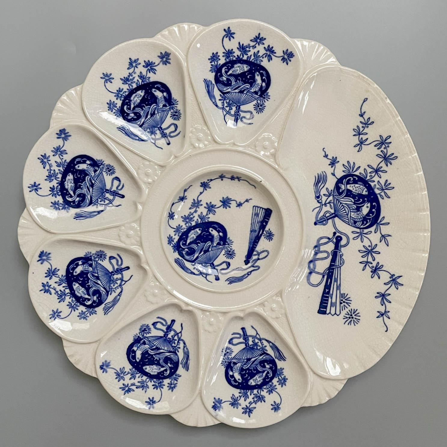 Japonisme 19th Century English Minton Bombay Flow Blue Oyster Plate For Sale