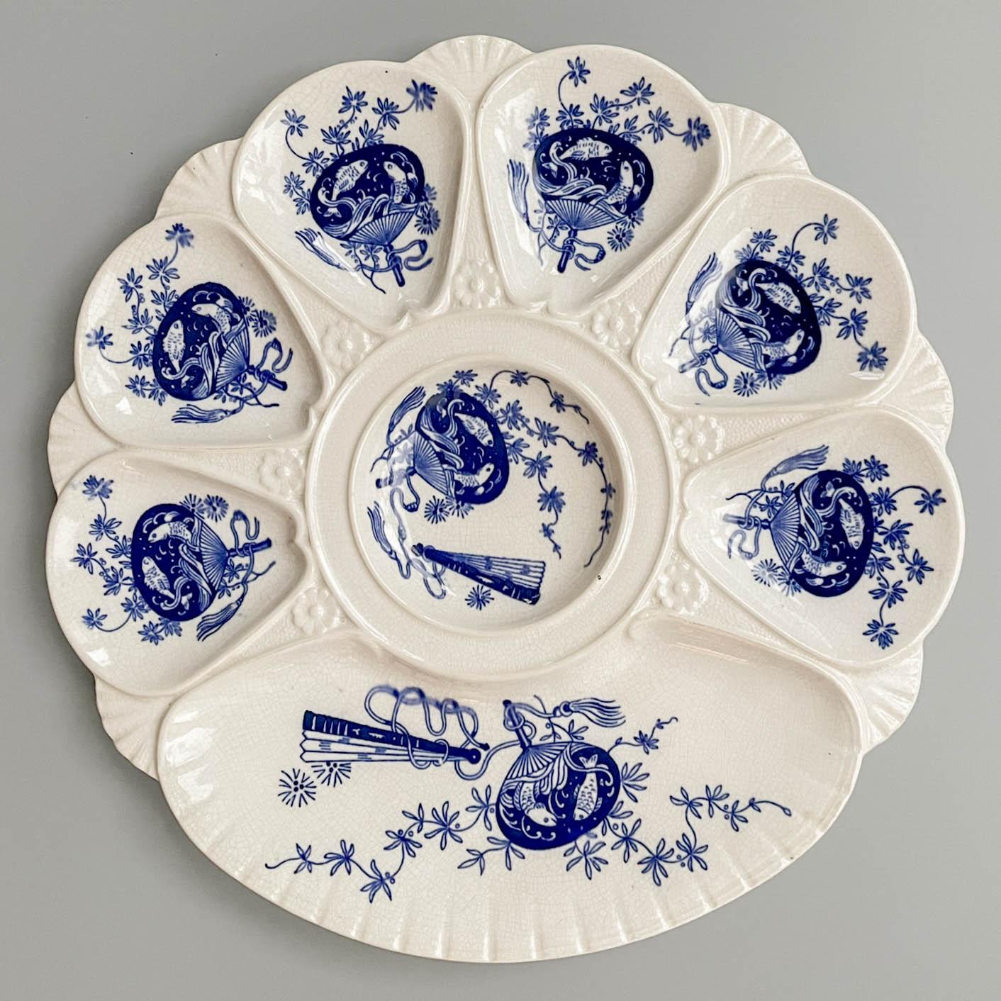 19th Century English Minton Bombay Flow Blue Oyster Plate For Sale 3