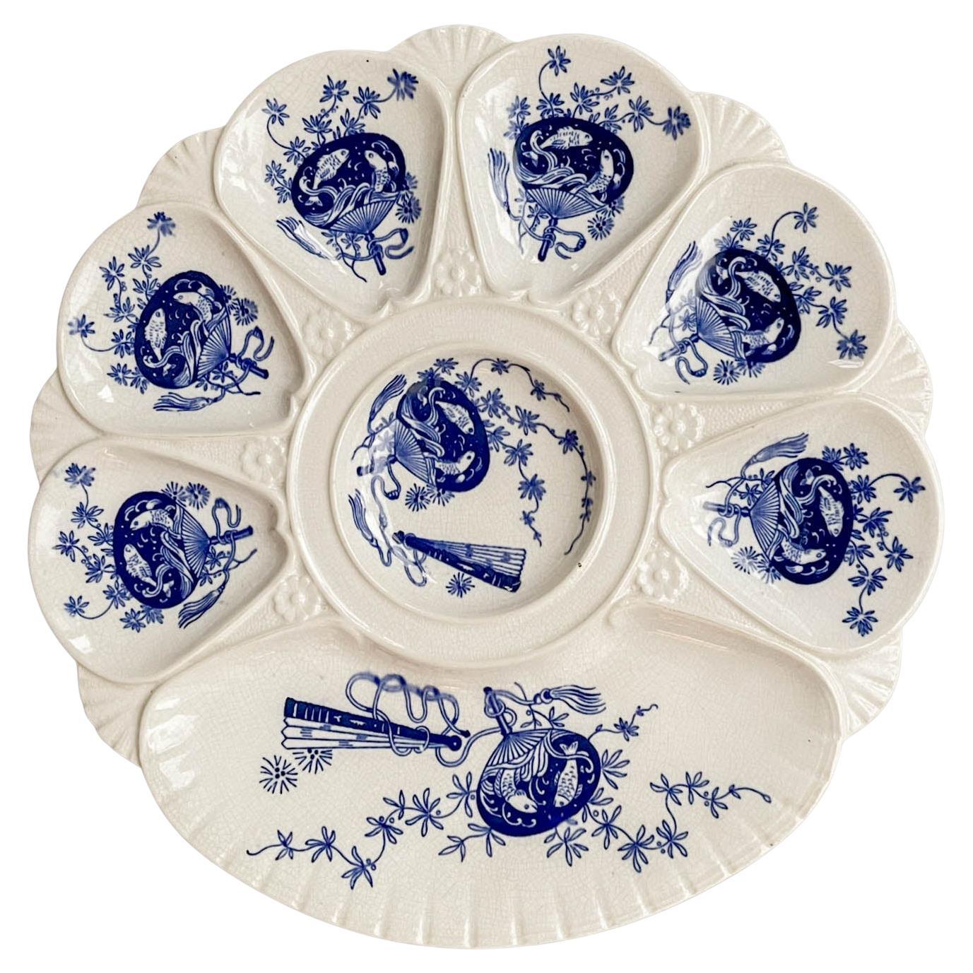 19th Century English Minton Bombay Flow Blue Oyster Plate For Sale
