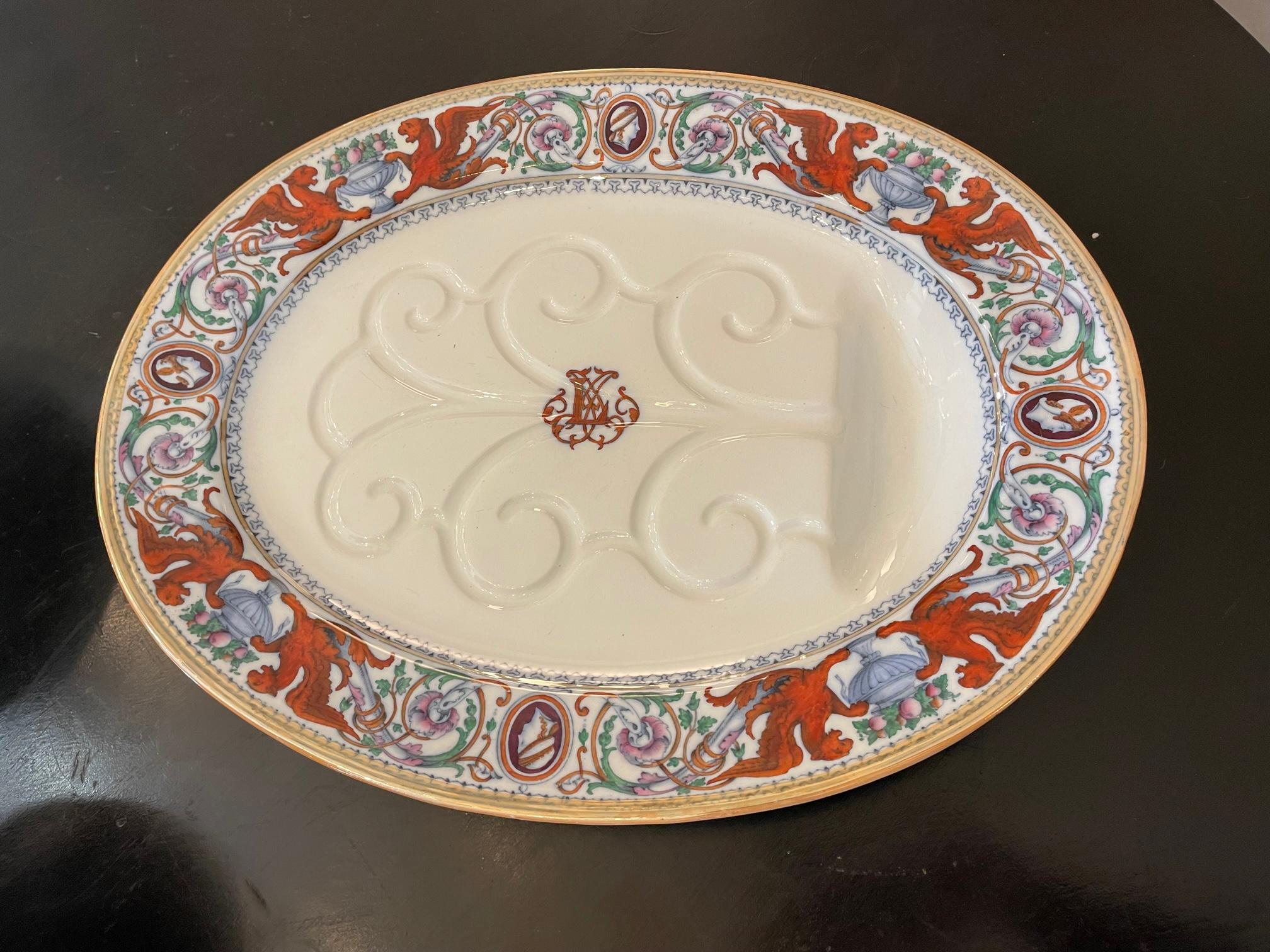 Beautiful 19th century English Minton Porcelain set of two compotes and a platter. 
