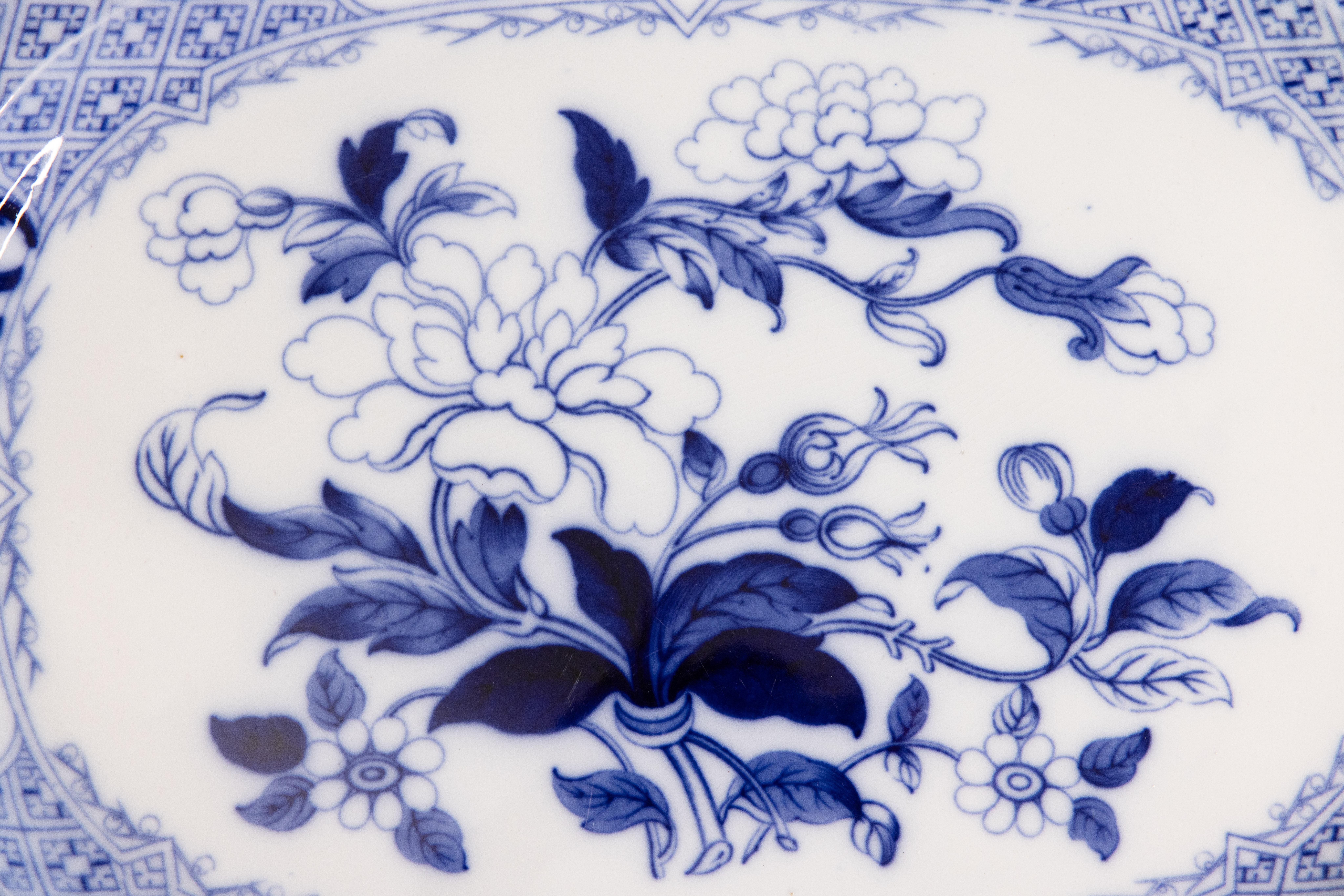 Victorian 19th Century English Minton Flow Blue Transferware Ironstone Serving Platter For Sale
