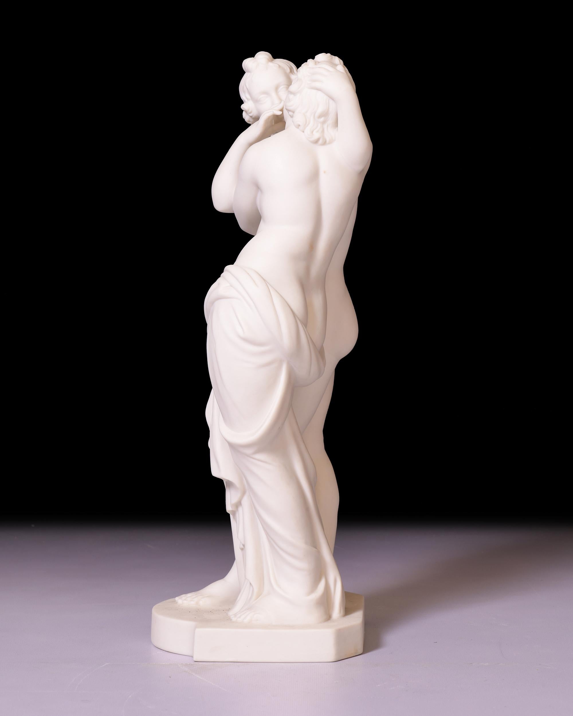 Classical Greek 19th Century English Minton Parian Group of Cupid & Psyche by H. Bourne For Sale
