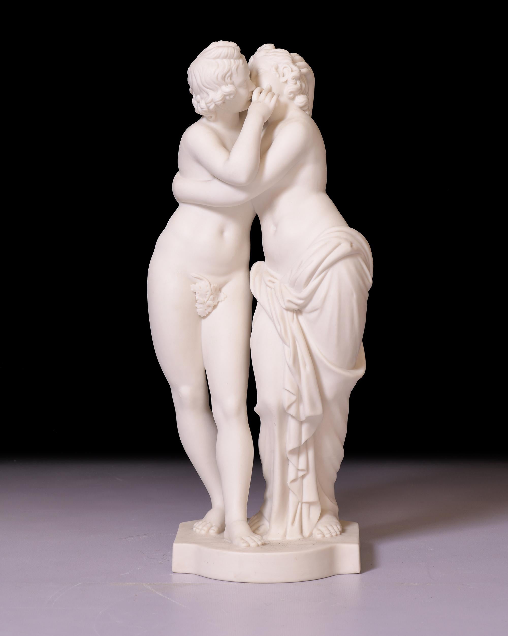 Porcelain 19th Century English Minton Parian Group of Cupid & Psyche by H. Bourne For Sale