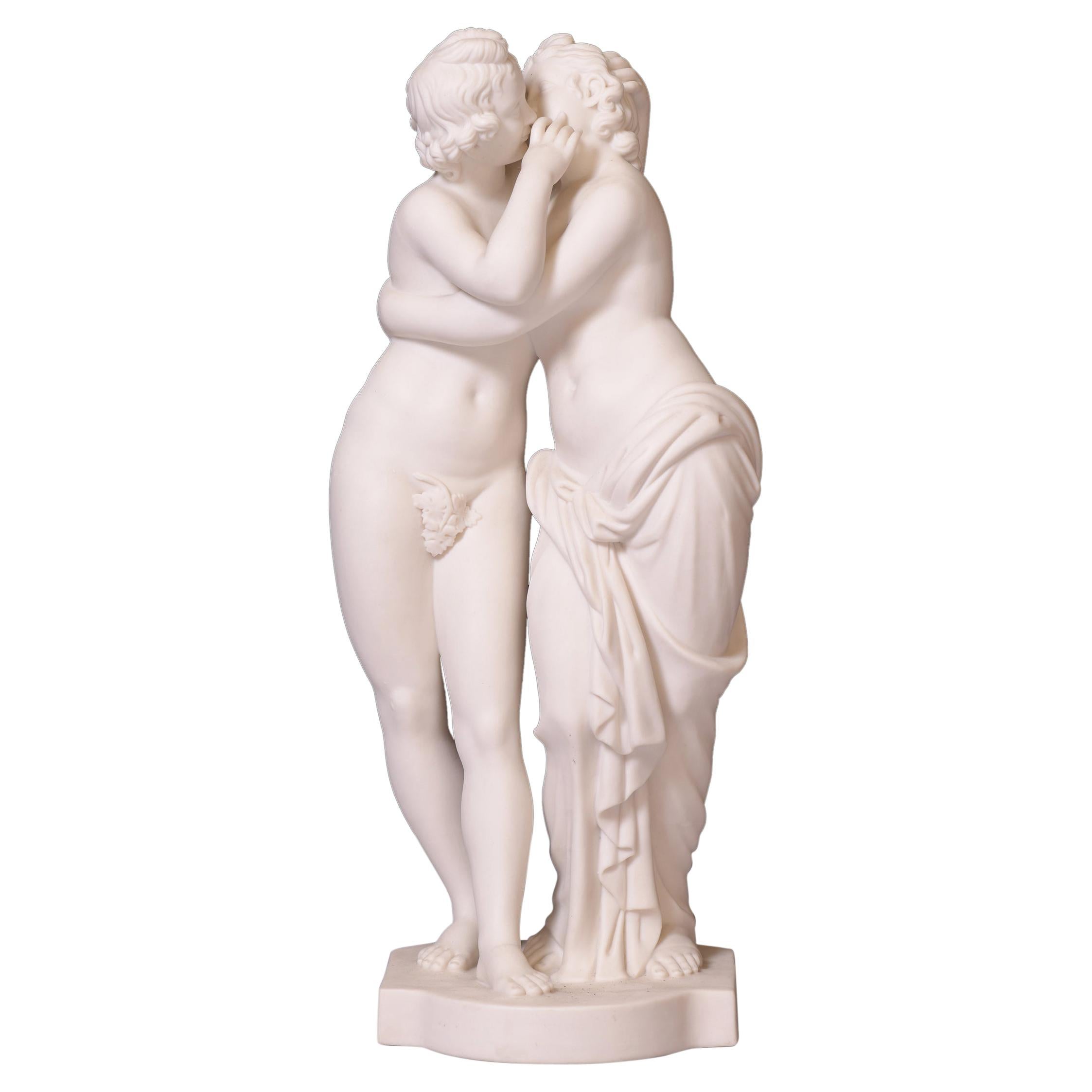 Groupe de Cupidon et Psyché de Minton Parian anglais du 19ème siècle par H. Bourne en vente