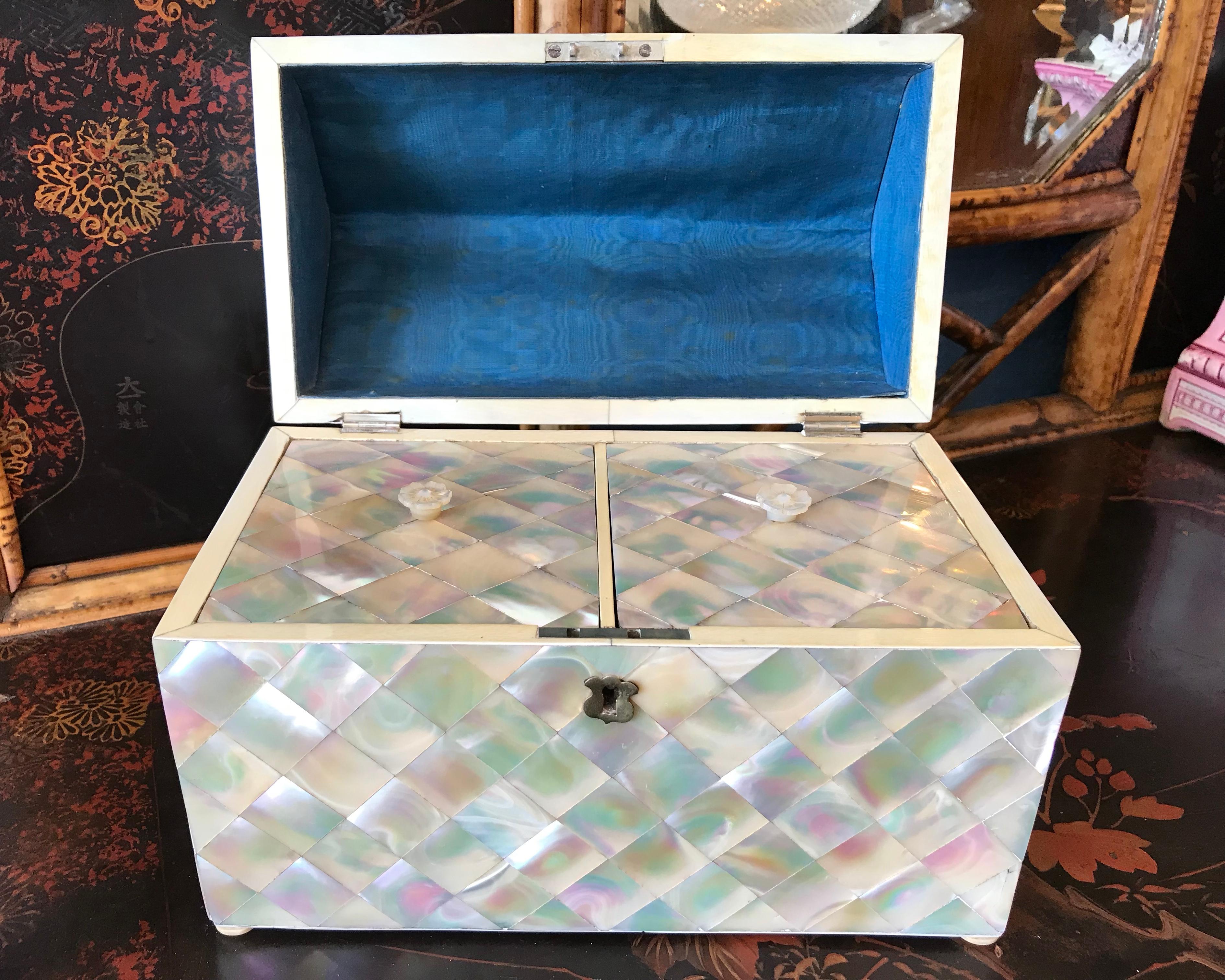 Mother-of-Pearl 19TH Century English Mother of Pearl Tea Caddy
