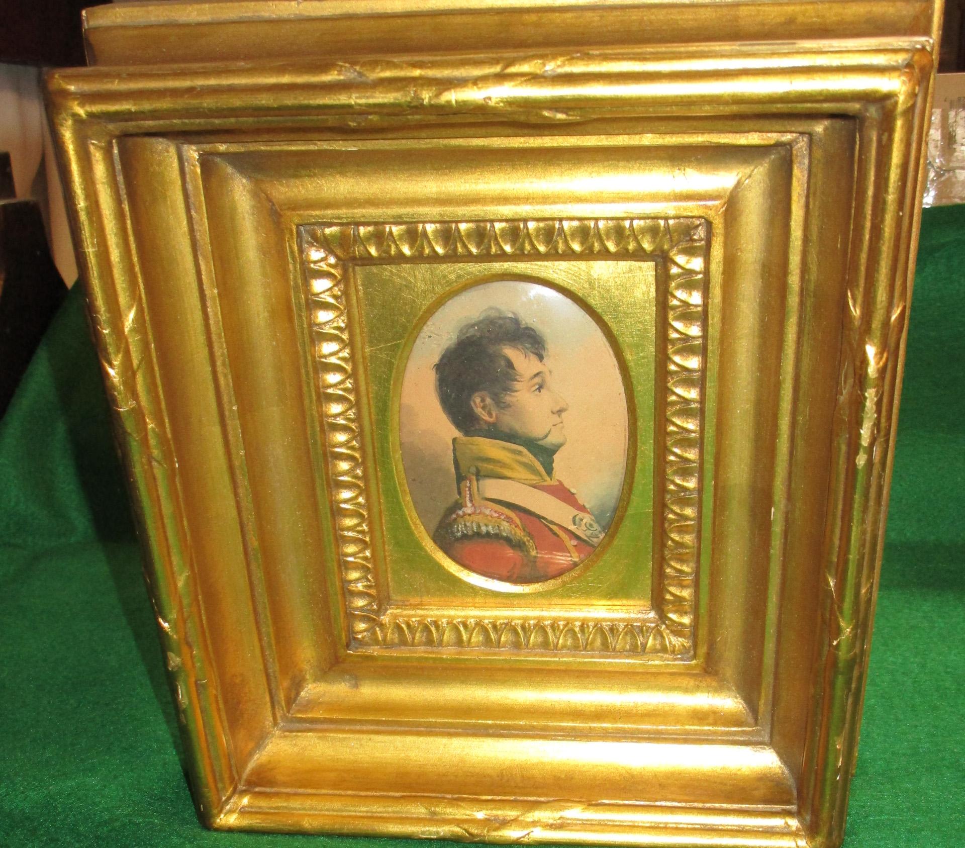 Glass 19th Century English Napoleonic War Soldier Original Watercolor in Period Frame