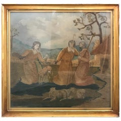 Antique 19th Century English Needlepoint Picture of Shepherds