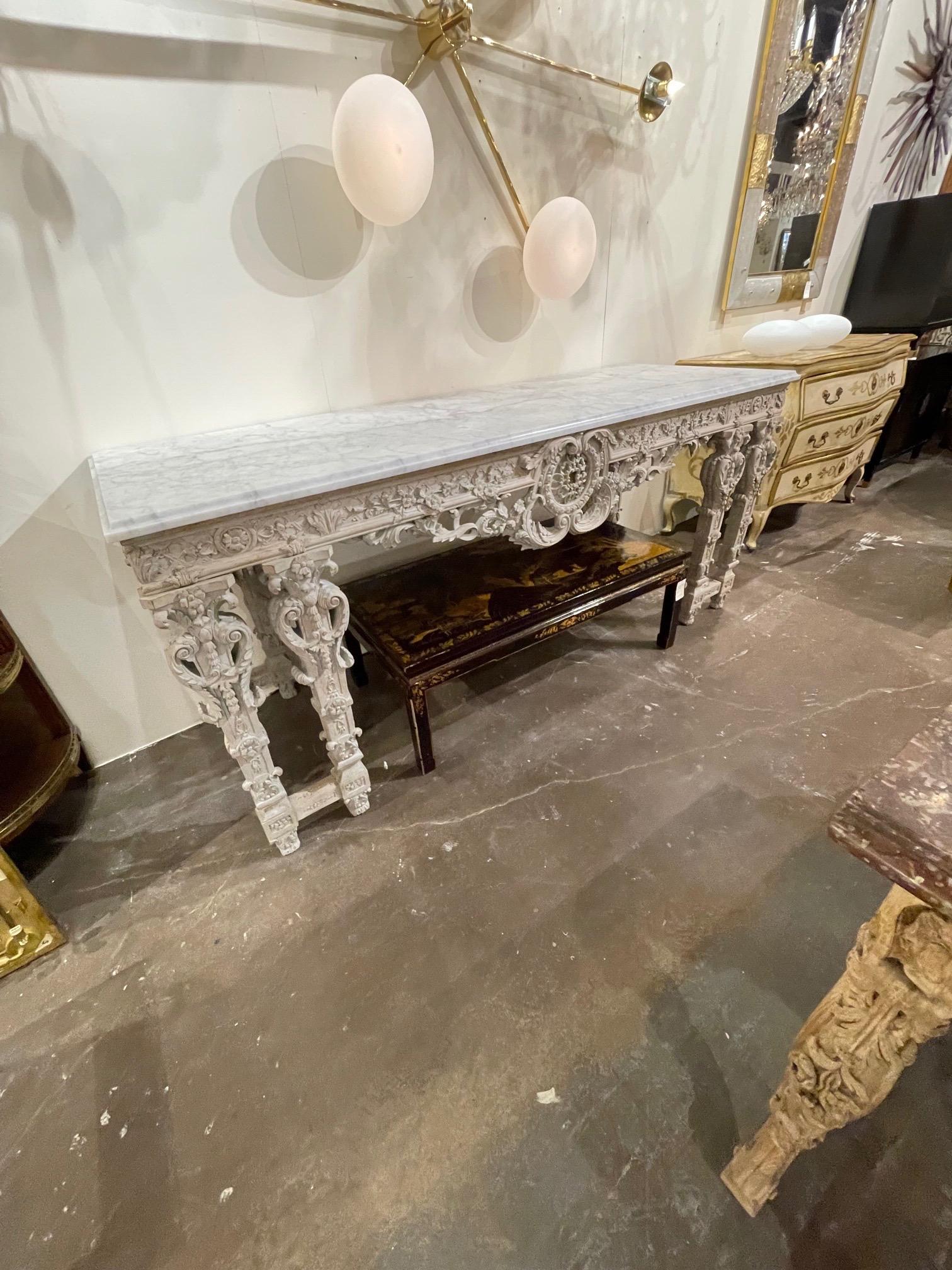 19th Century English Neo Classical Carved and Whitewashed Mahogany Console For Sale 4