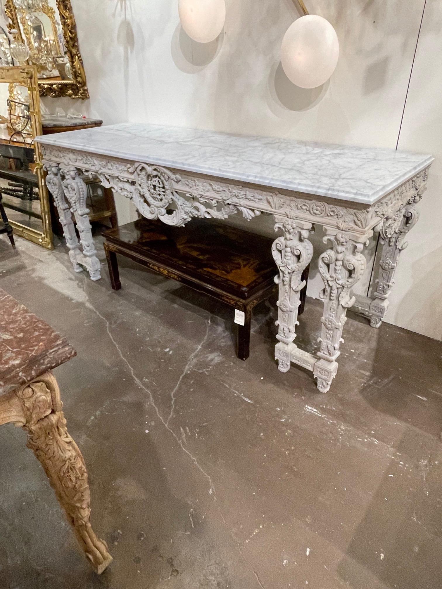 Neoclassical 19th Century English Neo Classical Carved and Whitewashed Mahogany Console For Sale