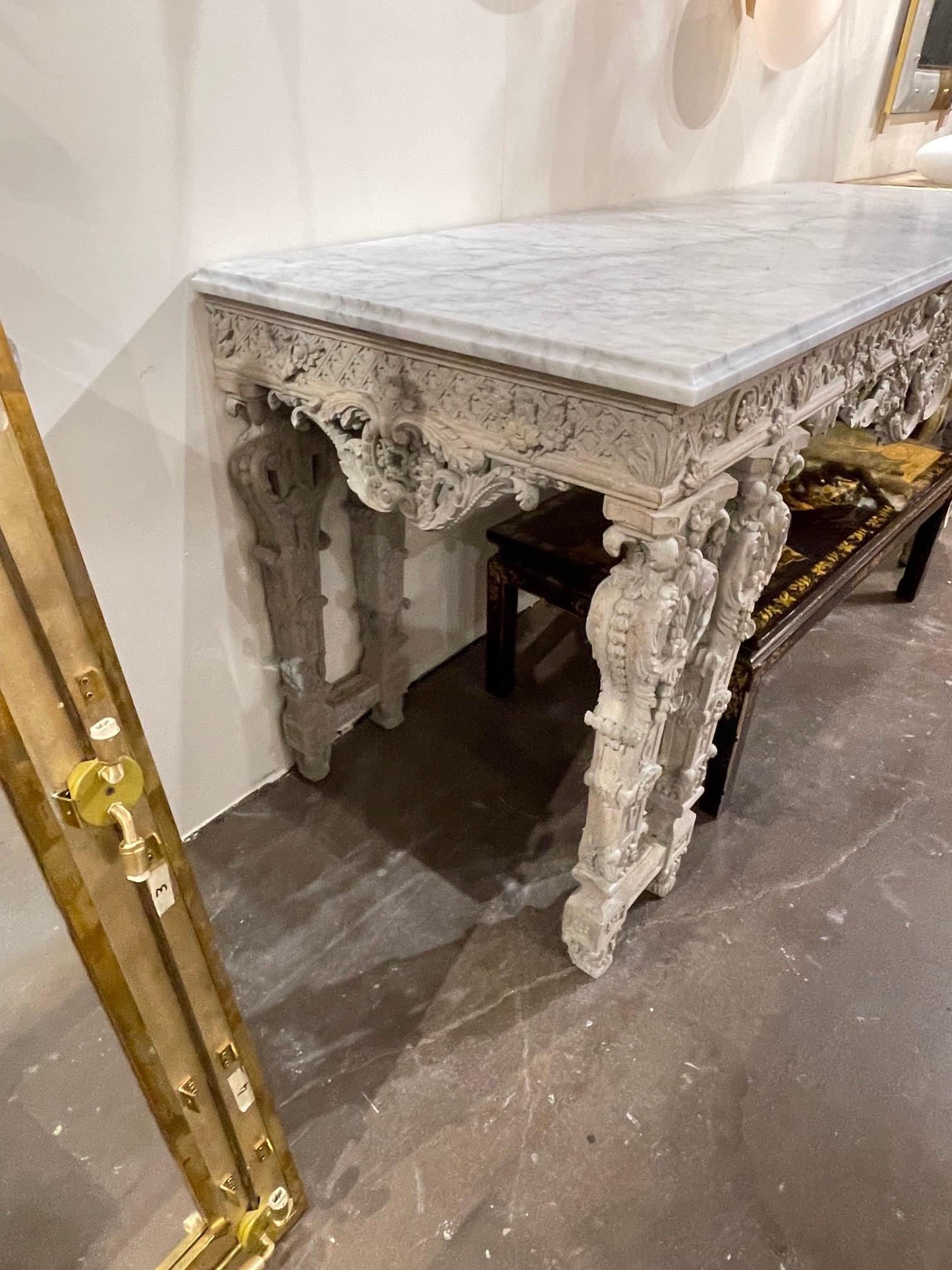 19th Century English Neo Classical Carved and Whitewashed Mahogany Console For Sale 1