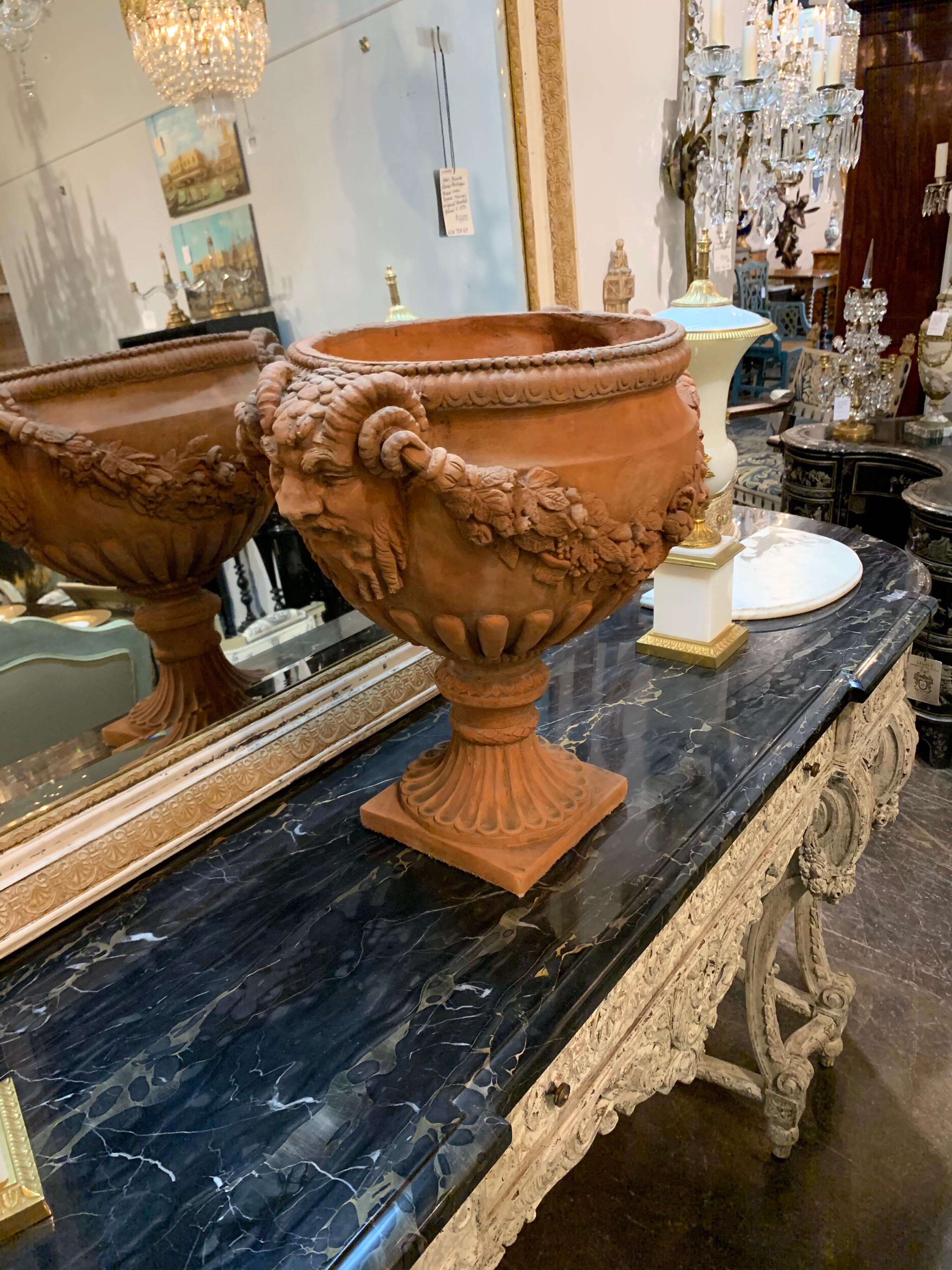 English Neoclassical Style Concrete Terracotta Colored Planter In Good Condition In Dallas, TX
