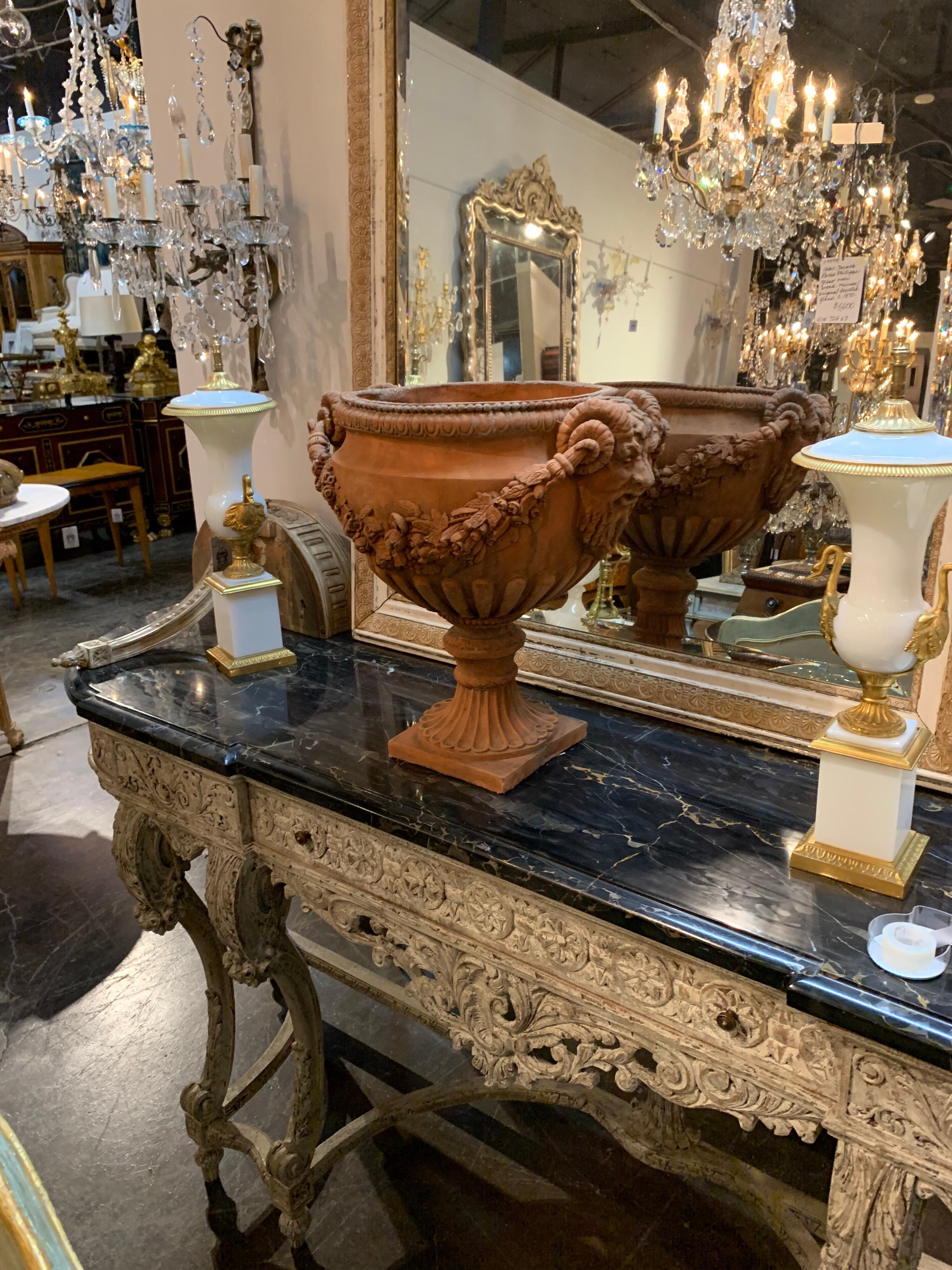 English Neoclassical Style Concrete Terracotta Colored Planter 3