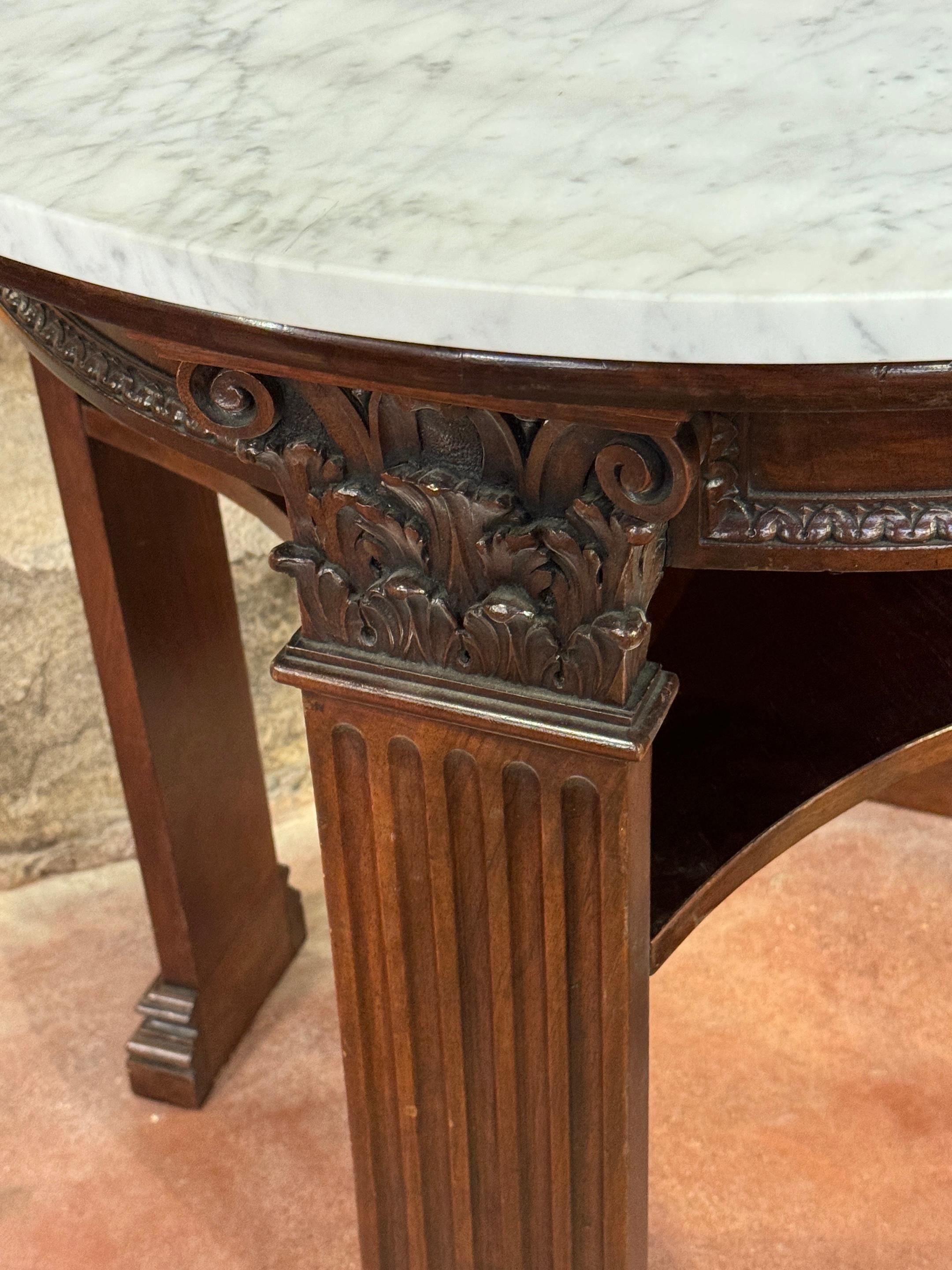 19th Century English Neoclassical Corinthian Column Marble Top Library Table For Sale 5