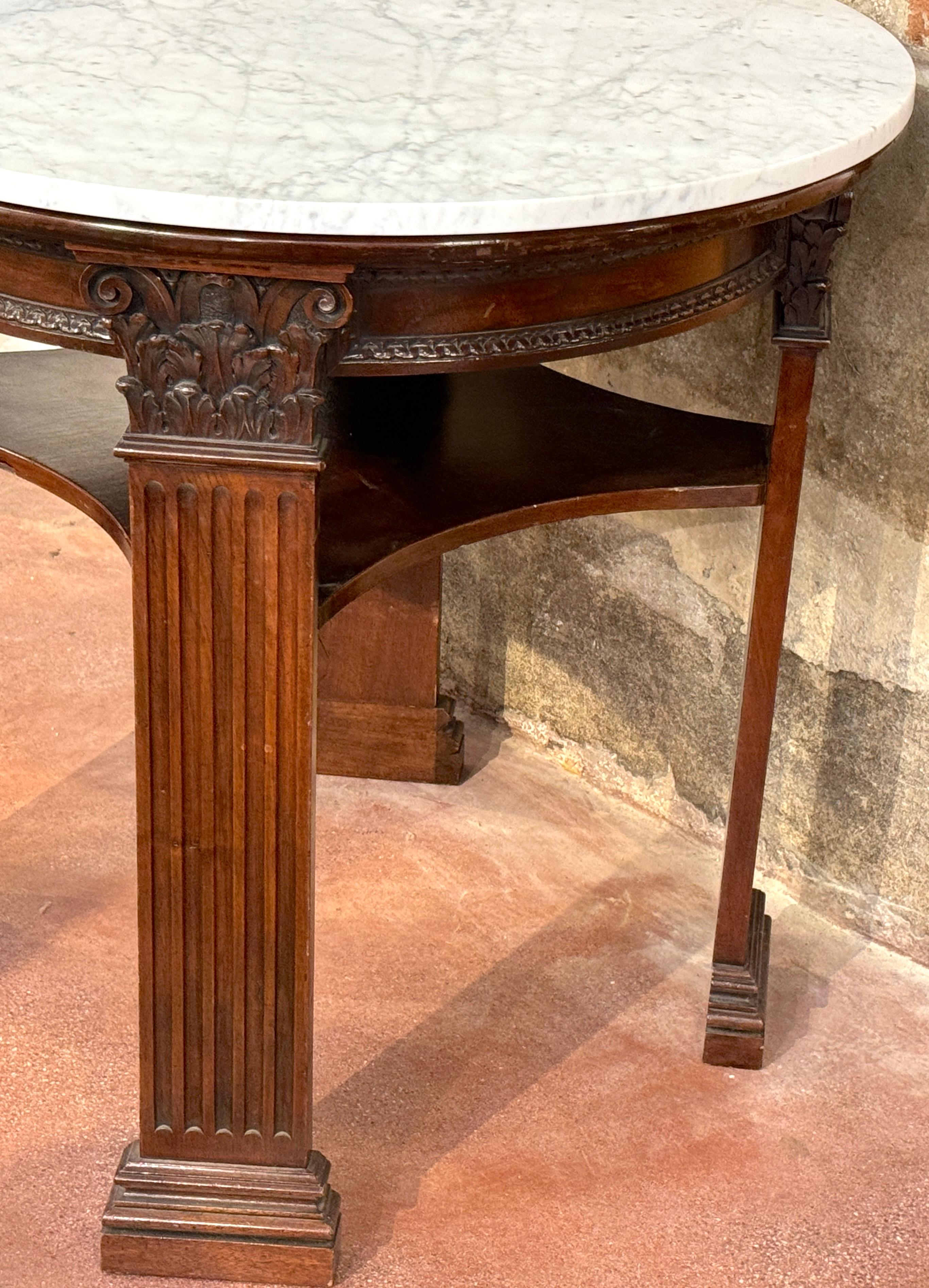 19th Century English Neoclassical Corinthian Column Marble Top Library Table For Sale 8