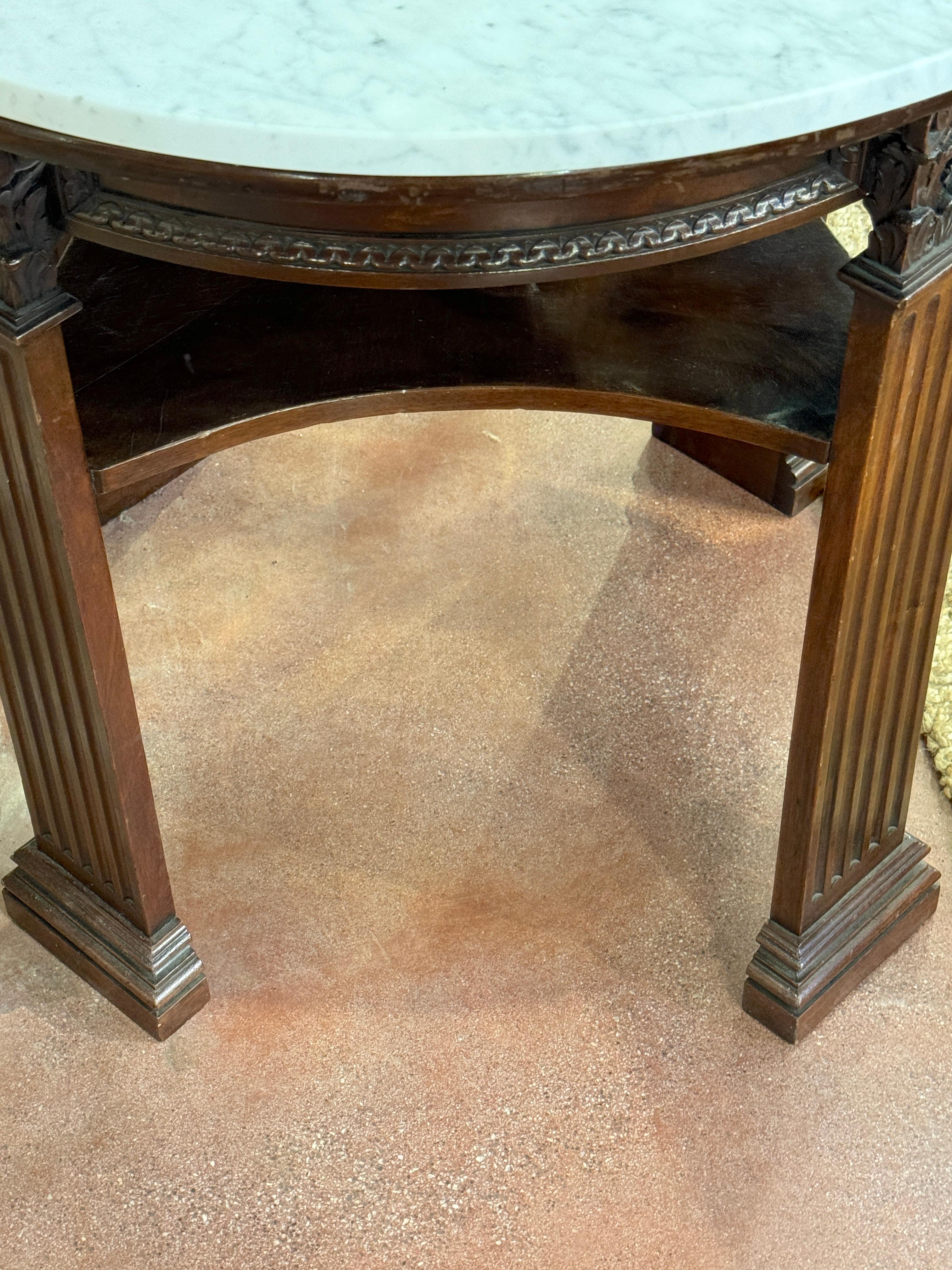 19th Century English Neoclassical Corinthian Column Marble Top Library Table In Good Condition For Sale In West Palm Beach, FL
