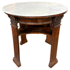 Antique 19th Century English Neoclassical Corinthian Column Marble Top Library Table