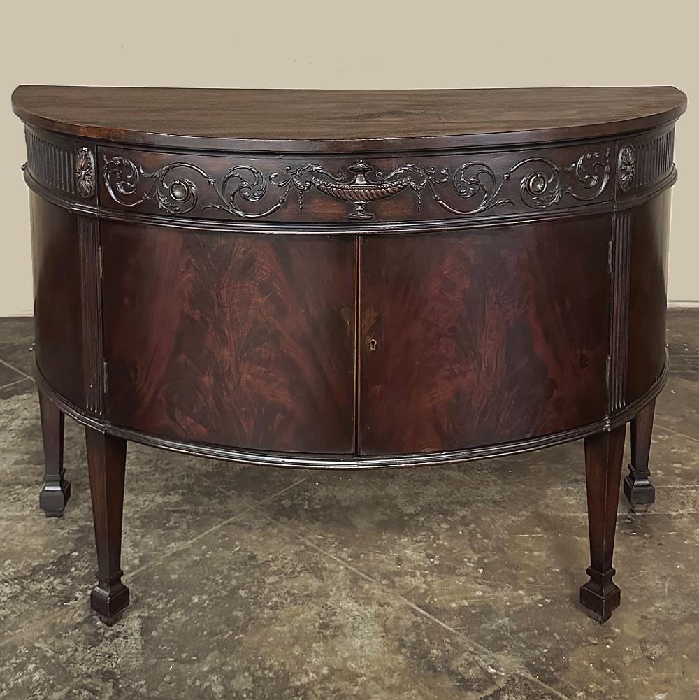 Mahogany 19th Century English Neoclassical Demilune Buffet, circa 1890 For Sale