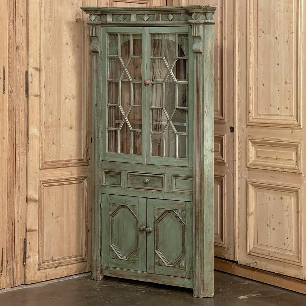 Neoclassical Revival 19th Century English Neoclassical Painted Corner Cabinet, Bookcase