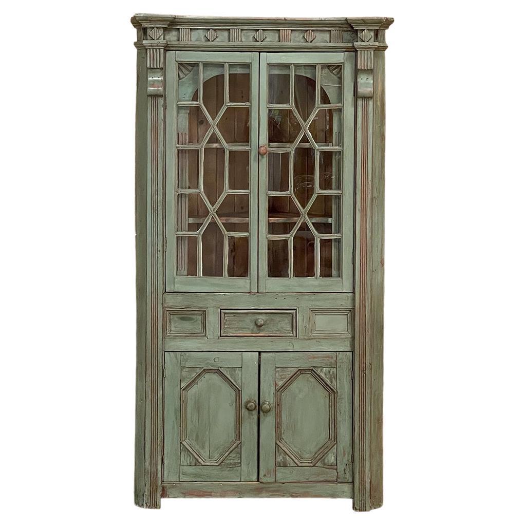 19th Century English Neoclassical Painted Corner Cabinet, Bookcase