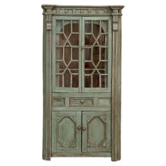 Antique 19th Century English Neoclassical Painted Corner Cabinet, Bookcase