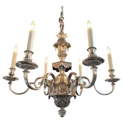 Antique 19th Century English Neoclassical Silver over Bronze 6 Light Chandelier