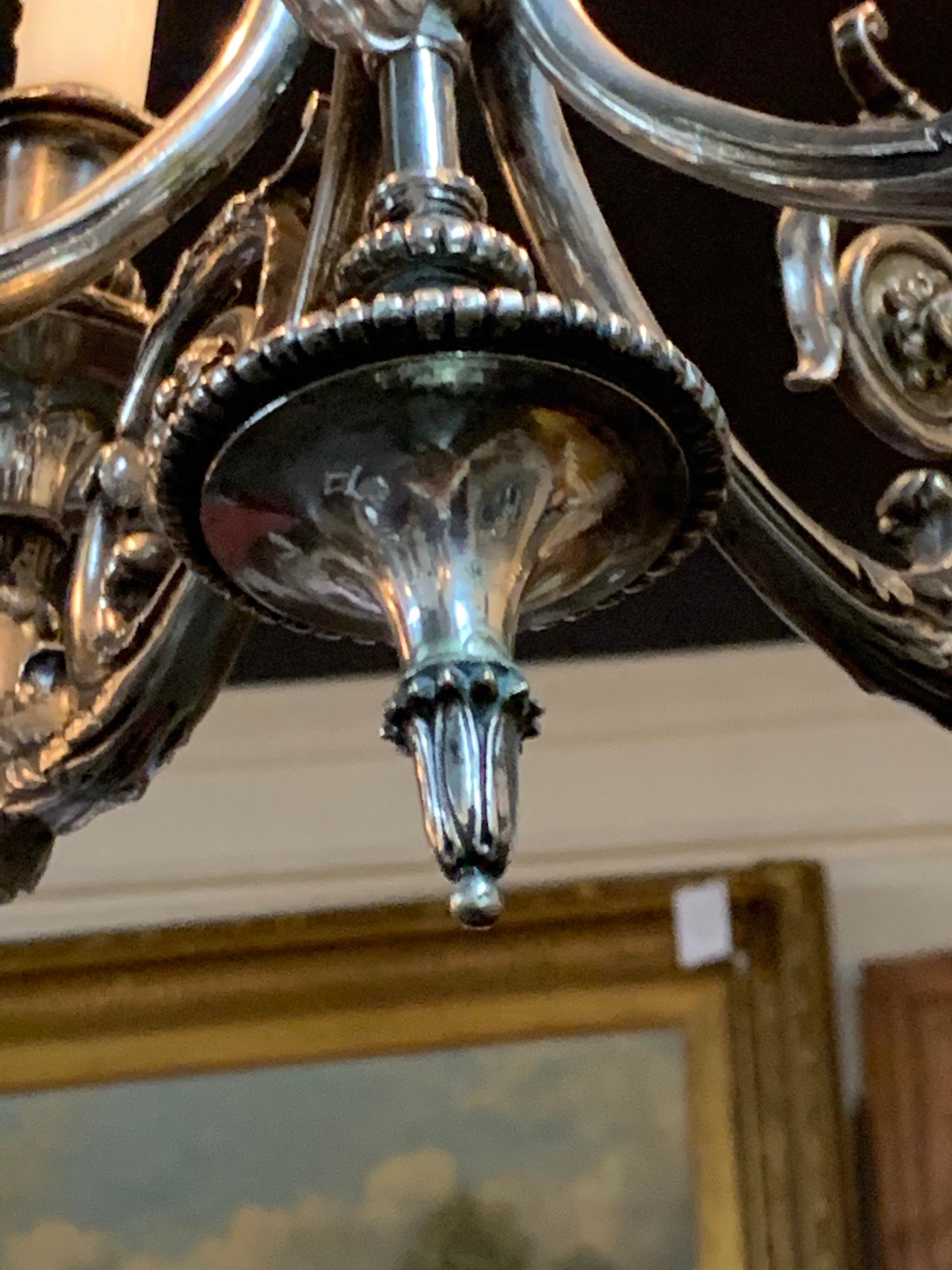Silvered 19th Century English Neoclassical Silver over Bronze Tole Chandelier For Sale