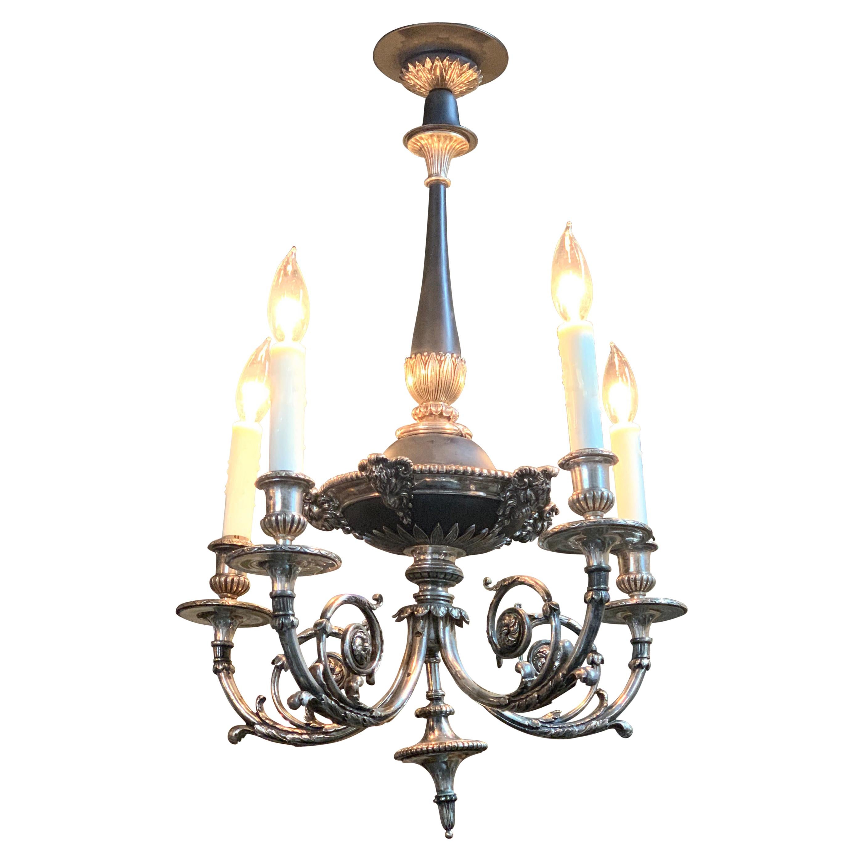 19th Century English Neoclassical Silver over Bronze Tole Chandelier For Sale