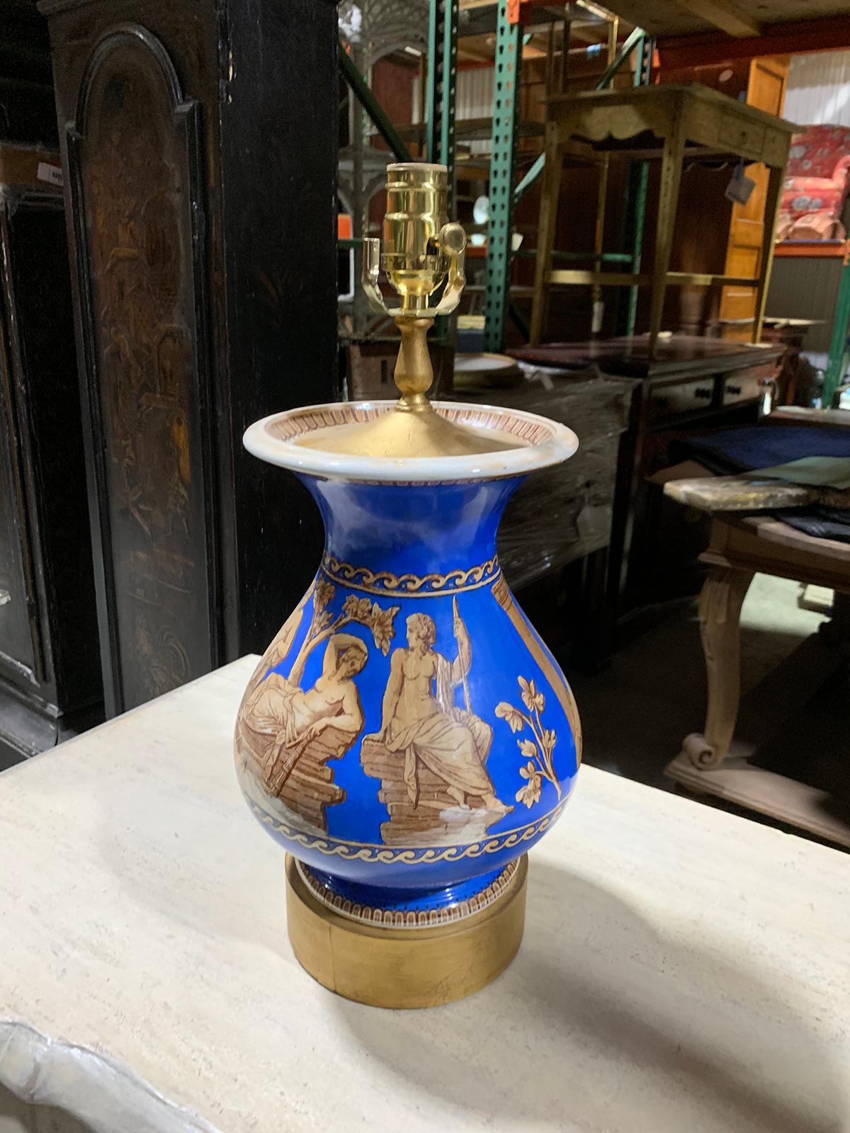 19th Century English Neoclassical Style Lusterware Lamp In Good Condition For Sale In Atlanta, GA