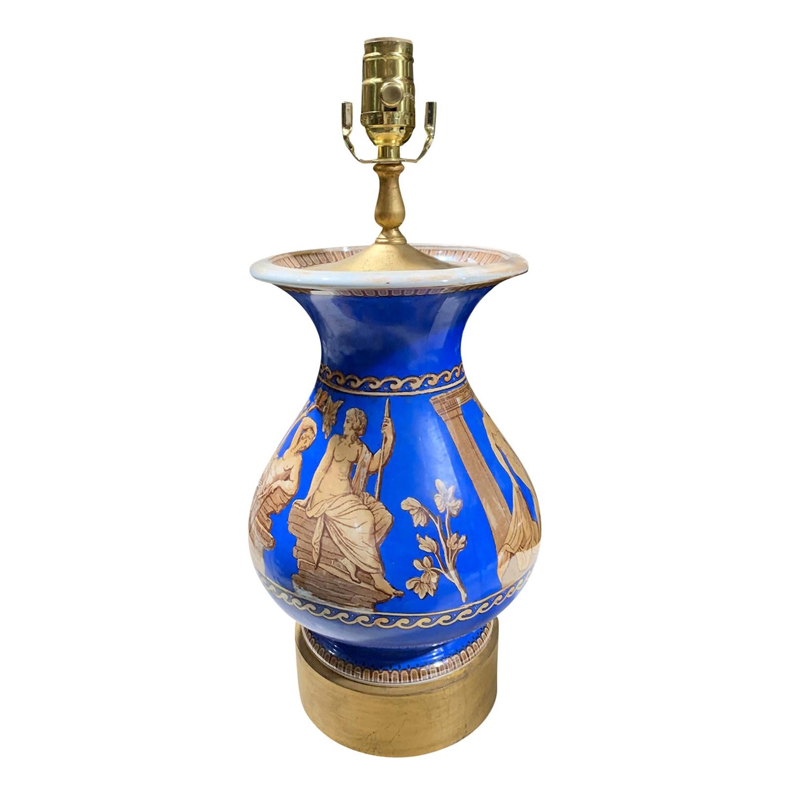 19th Century English Neoclassical Style Lusterware Lamp For Sale