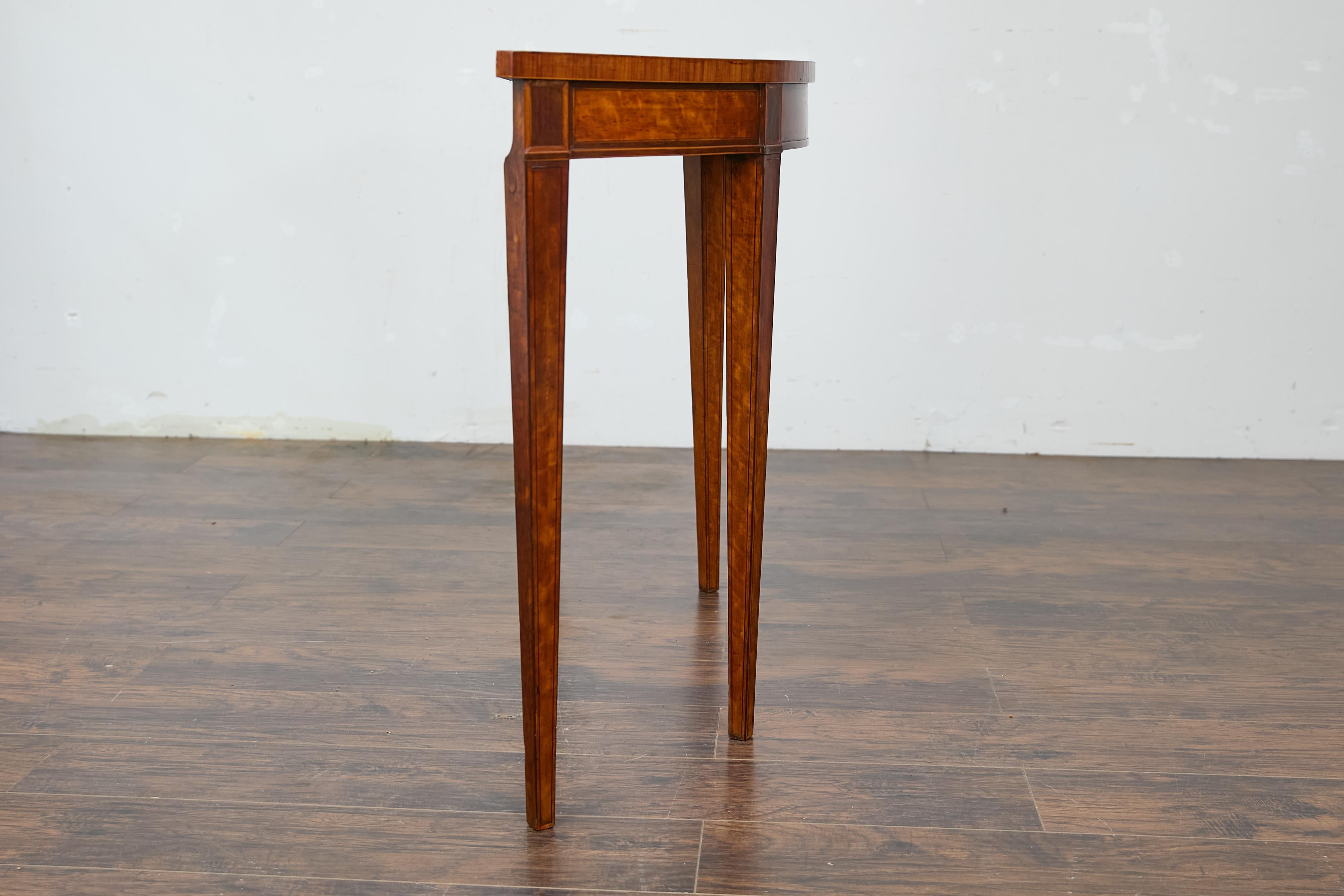 19th Century English Neoclassical Walnut Demi-Lune Table with Tapered Legs For Sale 6