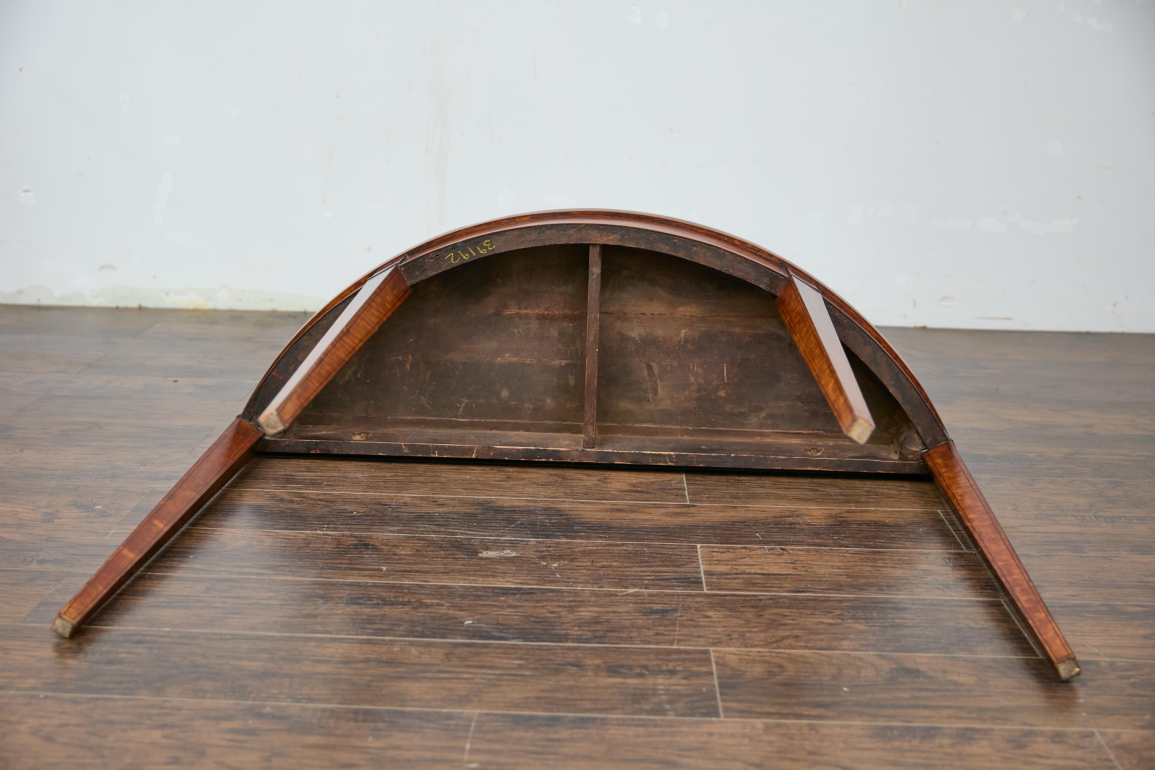 19th Century English Neoclassical Walnut Demi-Lune Table with Tapered Legs For Sale 8