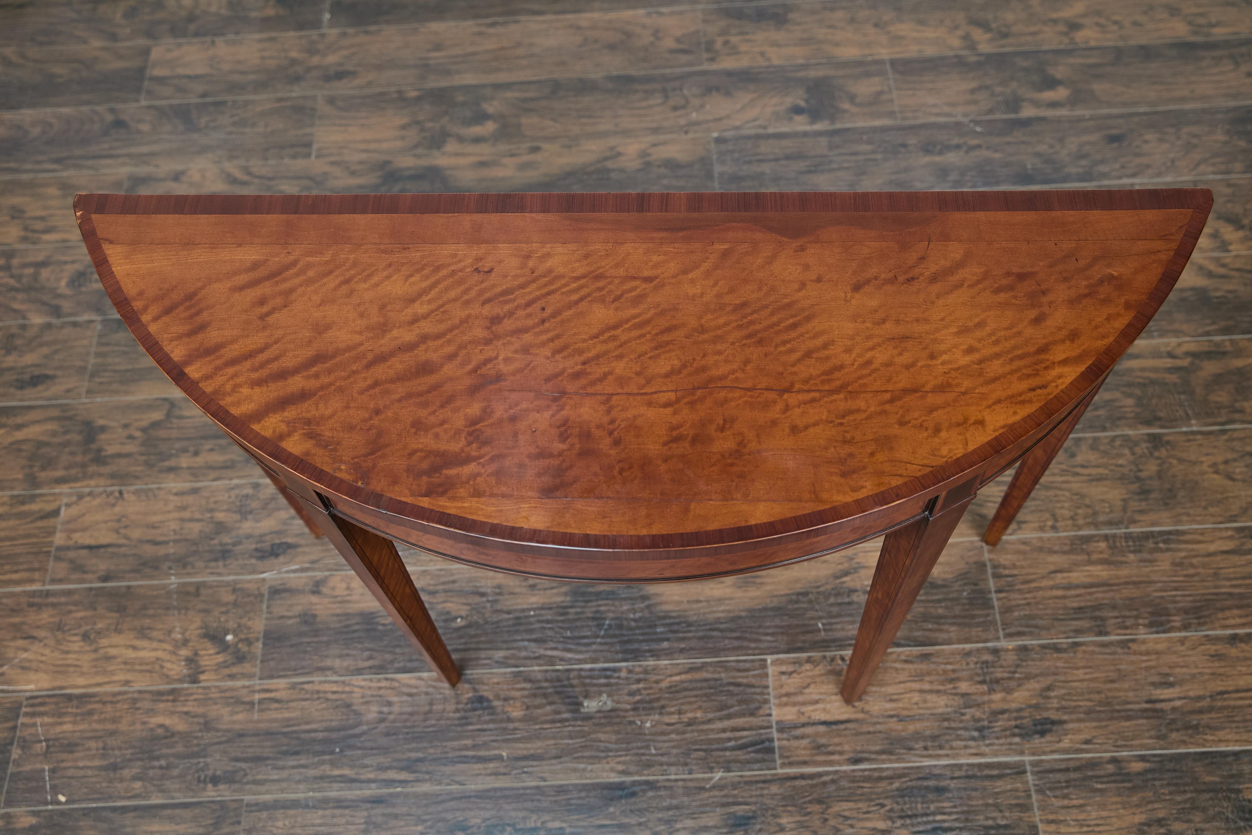 19th Century English Neoclassical Walnut Demi-Lune Table with Tapered Legs For Sale 10