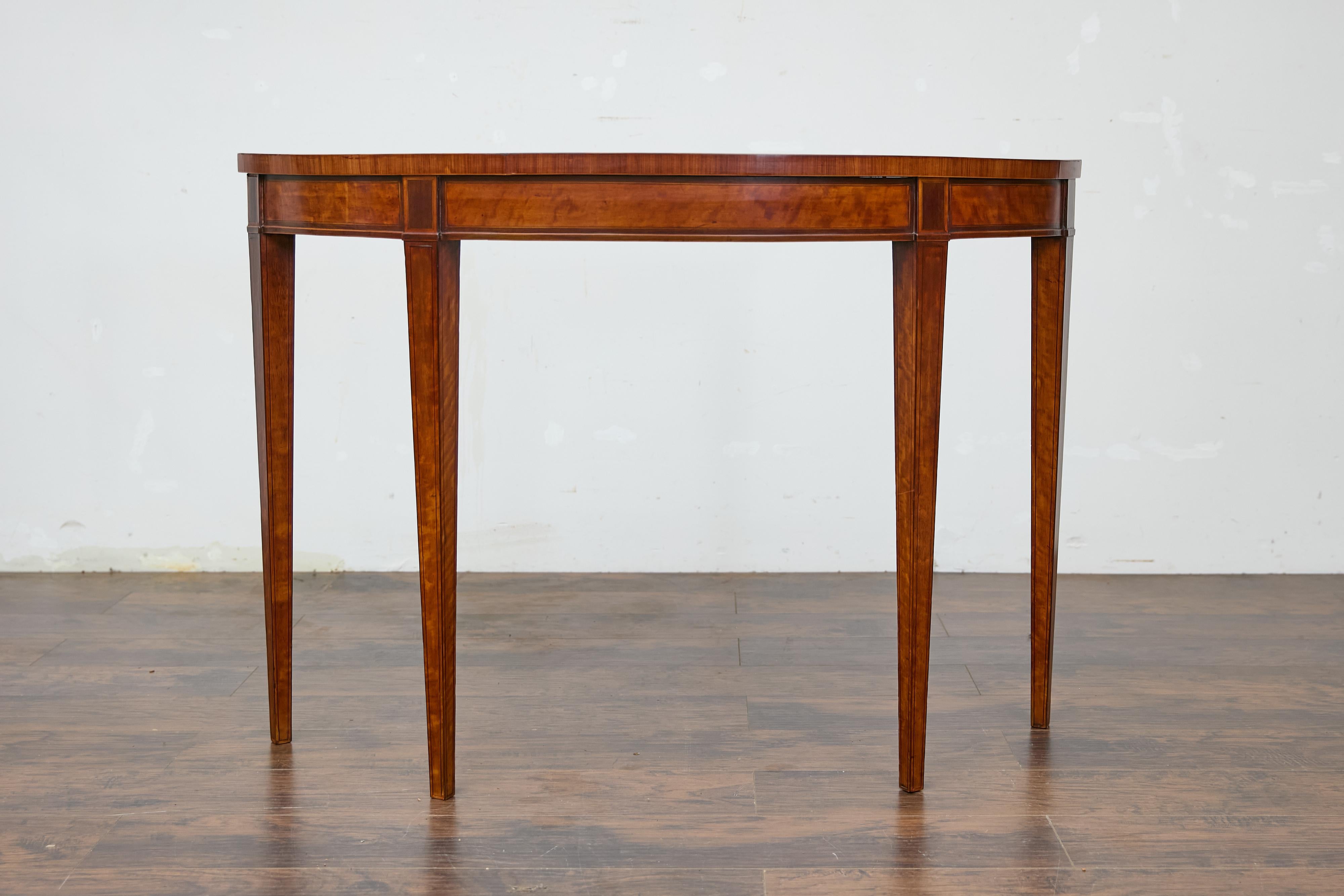 19th Century English Neoclassical Walnut Demi-Lune Table with Tapered Legs For Sale 11