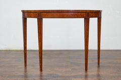 19th Century English Neoclassical Walnut Demi-Lune Table with Tapered Legs