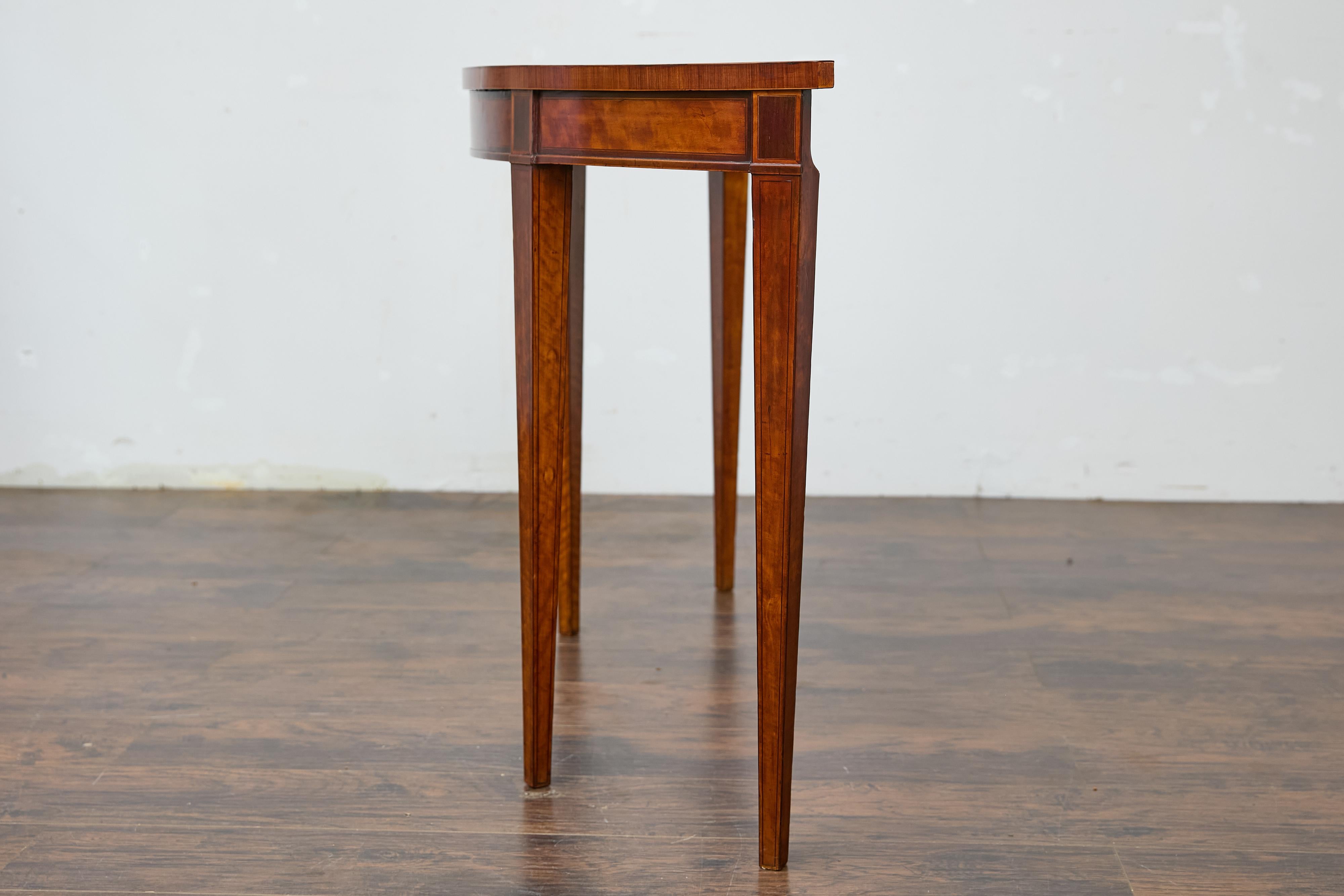 19th Century English Neoclassical Walnut Demi-Lune Table with Tapered Legs For Sale 2