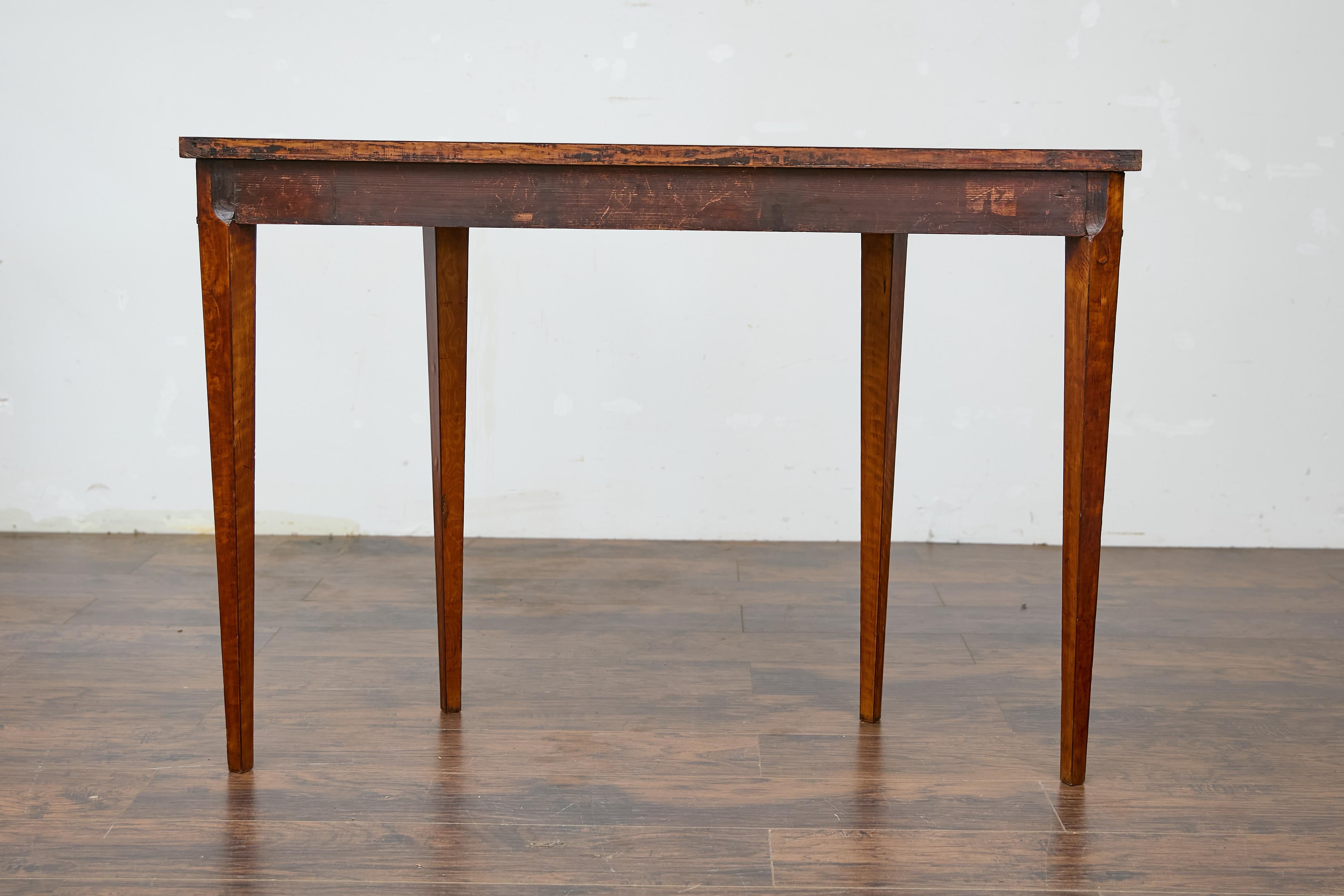 19th Century English Neoclassical Walnut Demi-Lune Table with Tapered Legs For Sale 4