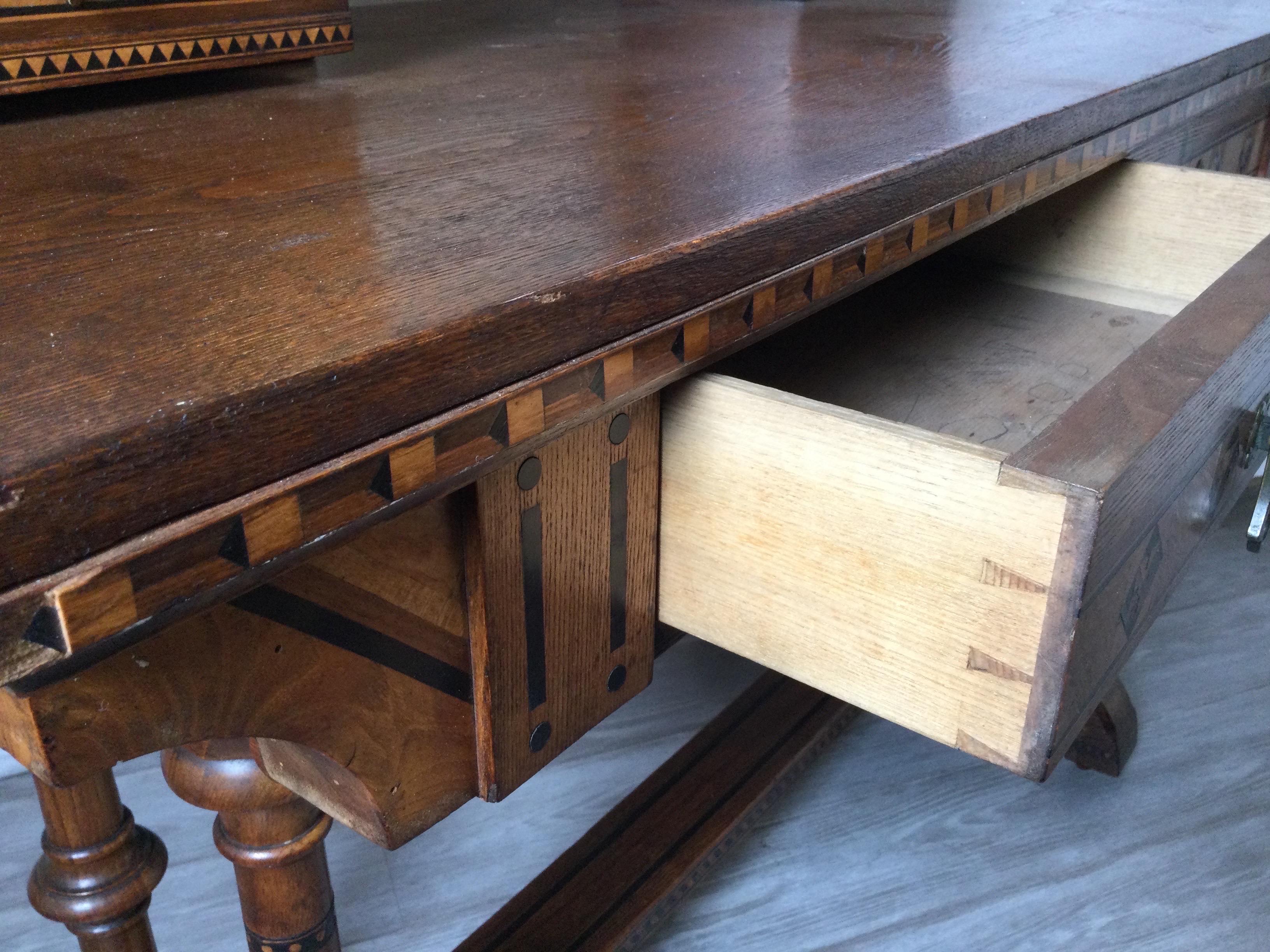 19th Century English Walnut and Oak Aesthetic Movement Dressing Table Vanity For Sale 5