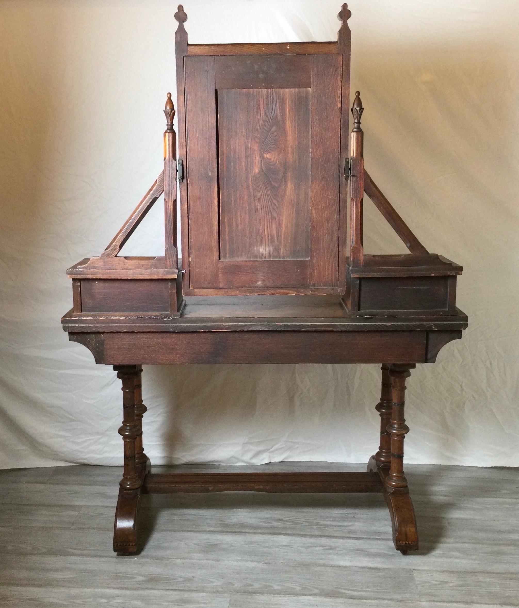 19th Century English Walnut and Oak Aesthetic Movement Dressing Table Vanity For Sale 6